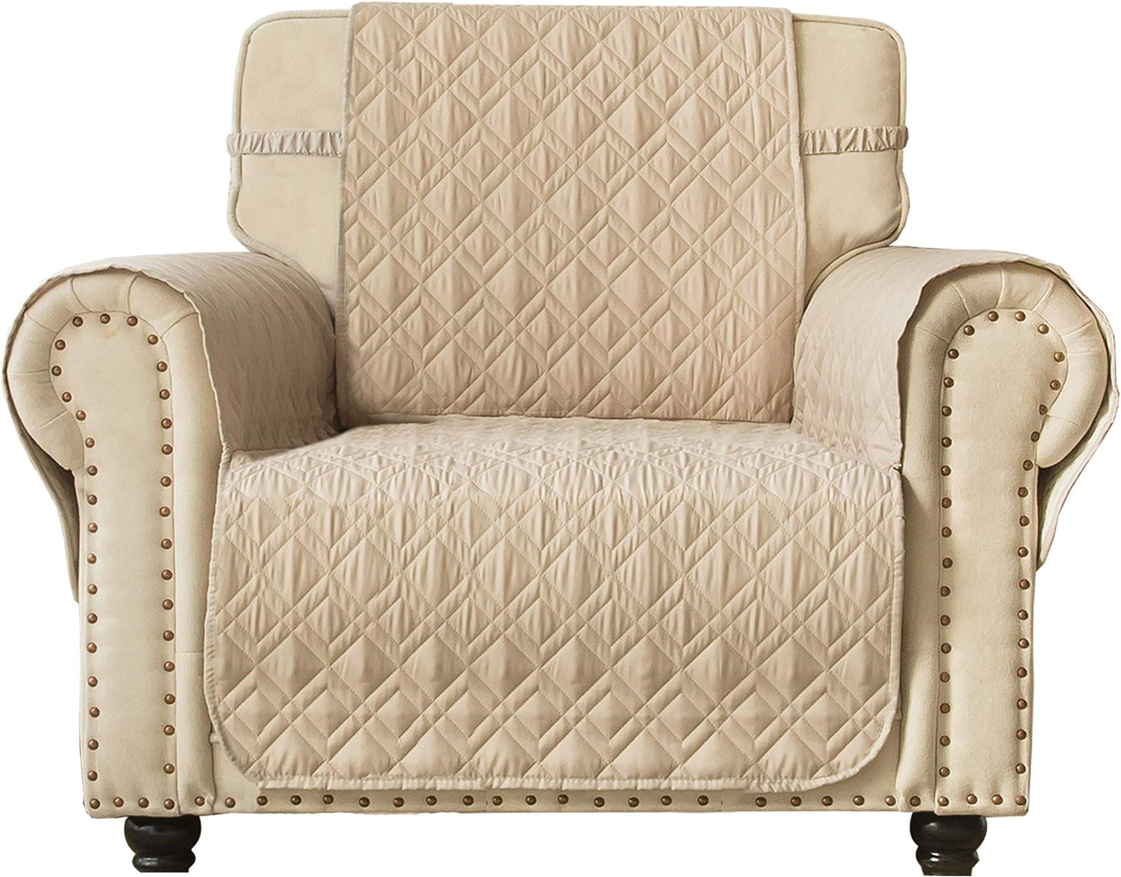 Waterproof Nonslip Chair Cover for Leather, Dog Chair Cover Furniture Protector, Ideal Chair Slipcovers for Pets and Kids, Stay in Place (23", Beige)