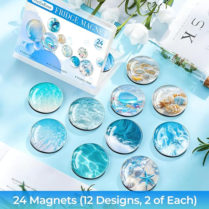Imanes decorativos de vidrio de 30mm con diseño 3D, 9mm grueso, paquete de 24 miniatura 2