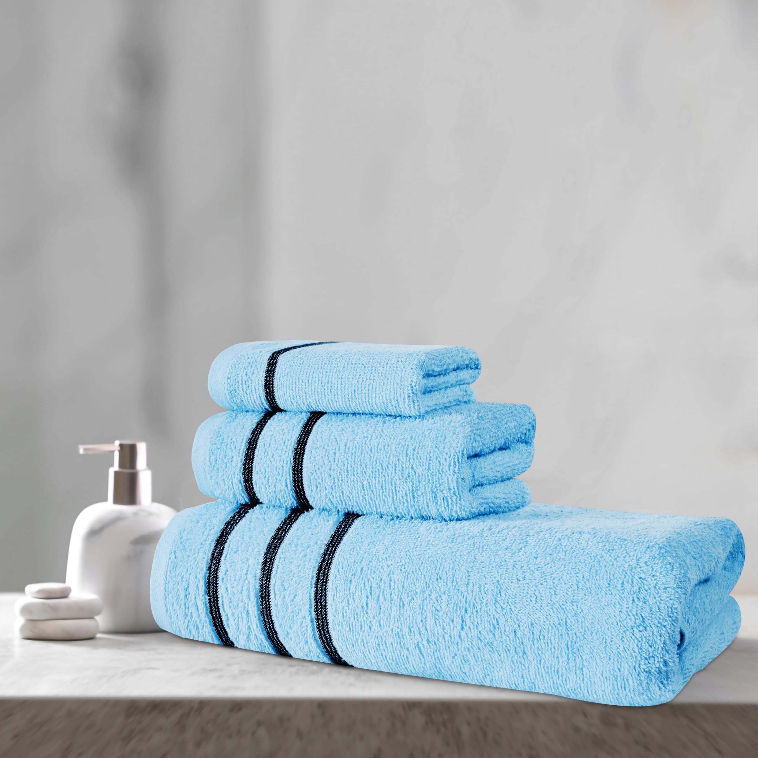 MyOwn Lot de 3 serviettes en coton ultra douces, compactes et légères, contient des serviettes de bain 71,1 x 139,7 cm, des serviettes 40,6 x 61 cm et une débarbouillette de 30,5
