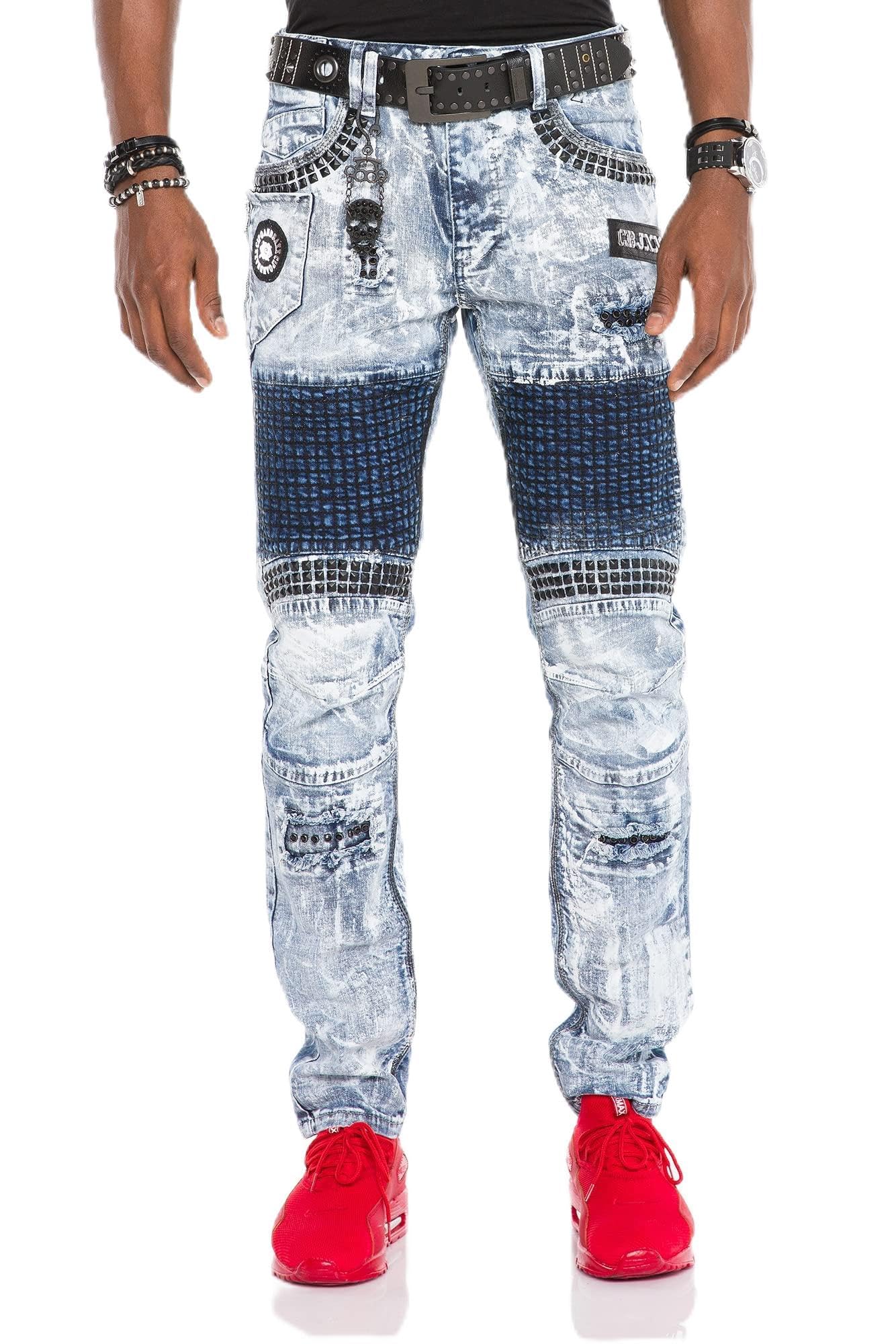 Cipo & Baxx Pantalones vaqueros para hombre, corte recto, lavado CD529, color azul, costuras decorativas, diseño vaquero