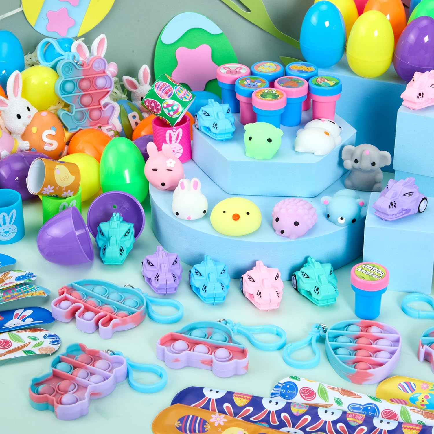 JOYIN 48 PCS Prefilled Easter Eggs with Assorted Toys, Stress Relief Toys for Easter Egg Hunt, Basket Stuffers, Party Favors, and Goodie Bag Fillers