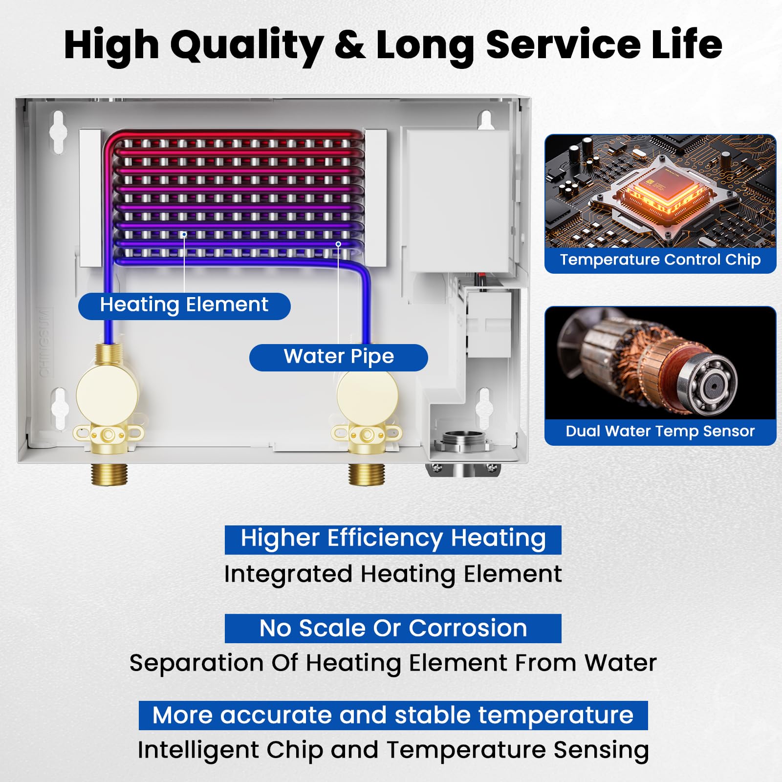Scaldabagno senza serbatoio elettrico, scaldabagno istantaneo da 13 kW 240 V per punto di utilizzo e acqua senza fine con visualizzazione della temperatura, protezione da auto-modulazione e