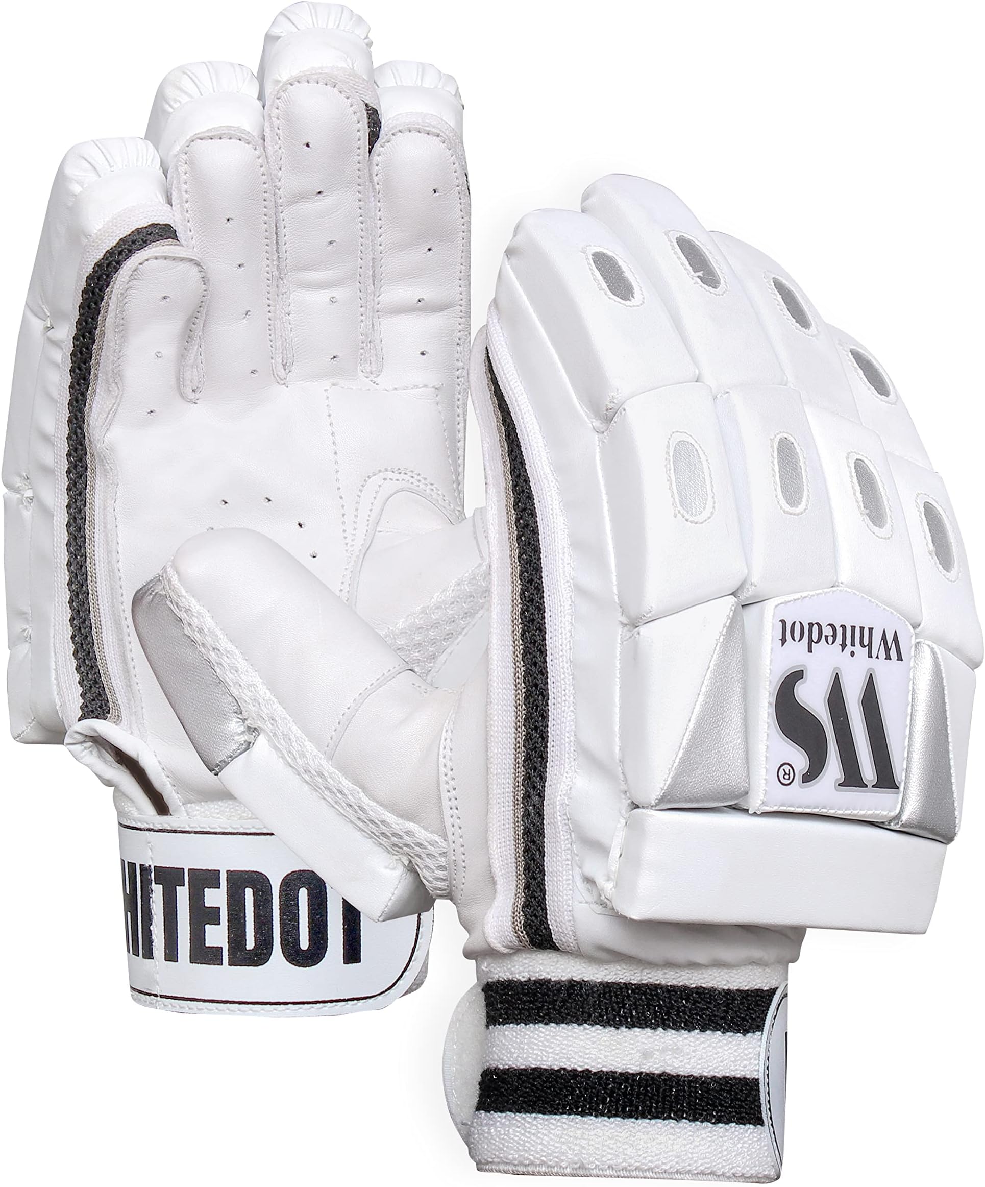 WHITEDOT SPORTS Whitedot Dot 1.0 Cricket Batting Gloves Mens, Rh (Leather, White)