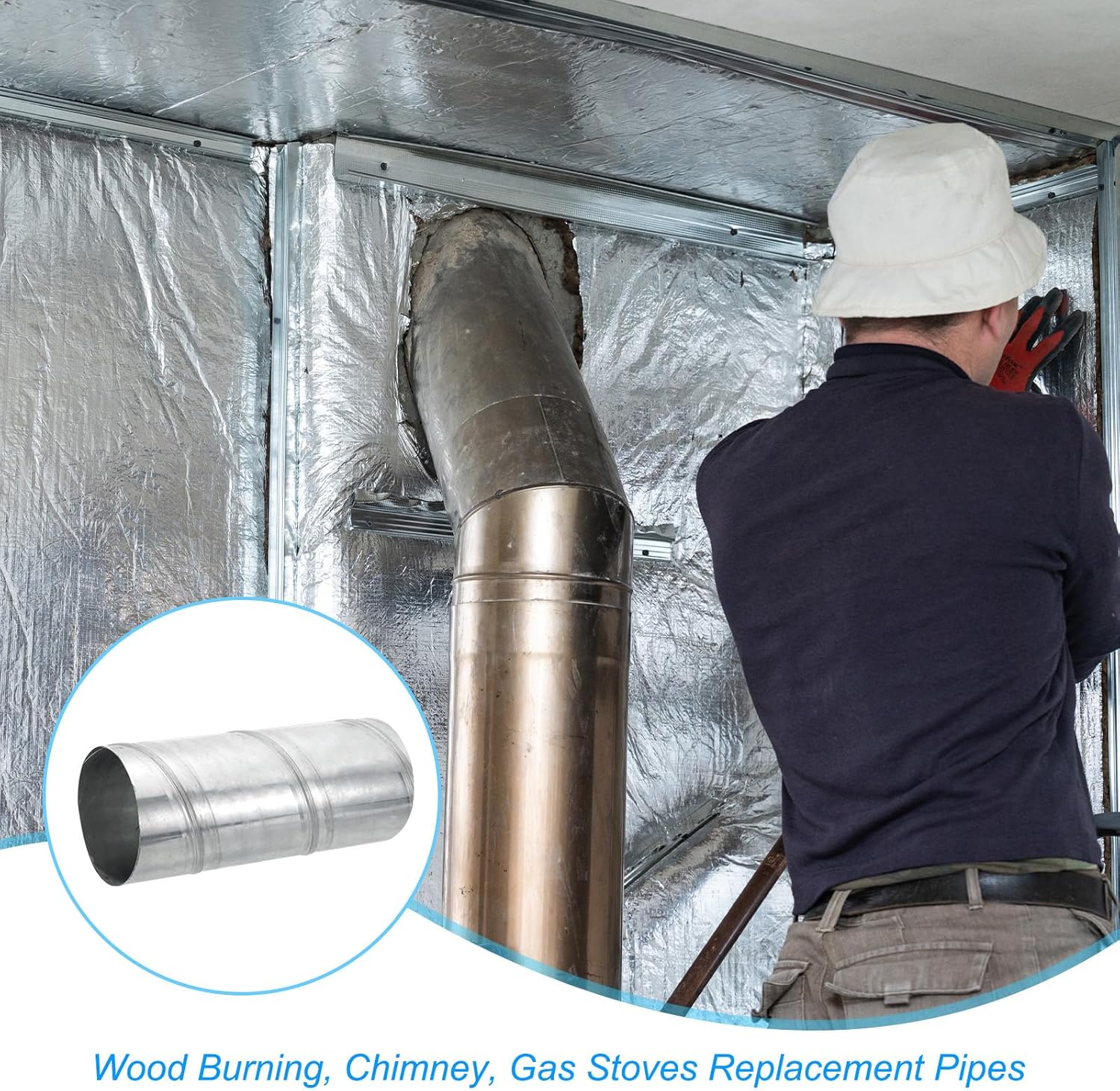 PATIKIL 5" Inch Spiral Air Duct, Adjustable 12" to 22" Inch Long Galvanized Steel Ducting Dryer Vent Hose, Extension Pipe Supply for Dryer