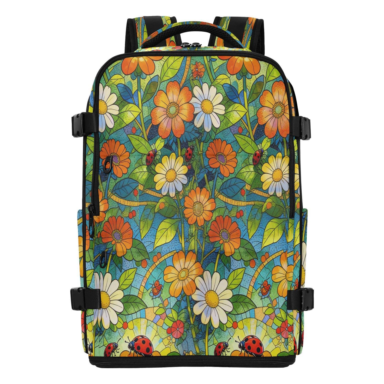 Uroczy plecak torba na laptopa 16 cali do samolotów 20 l | Czysty design torba podróżna na laptopa Flora biedronki kolorowe stokrotki torba na laptopa 15,6 cala do szkoły mochila para