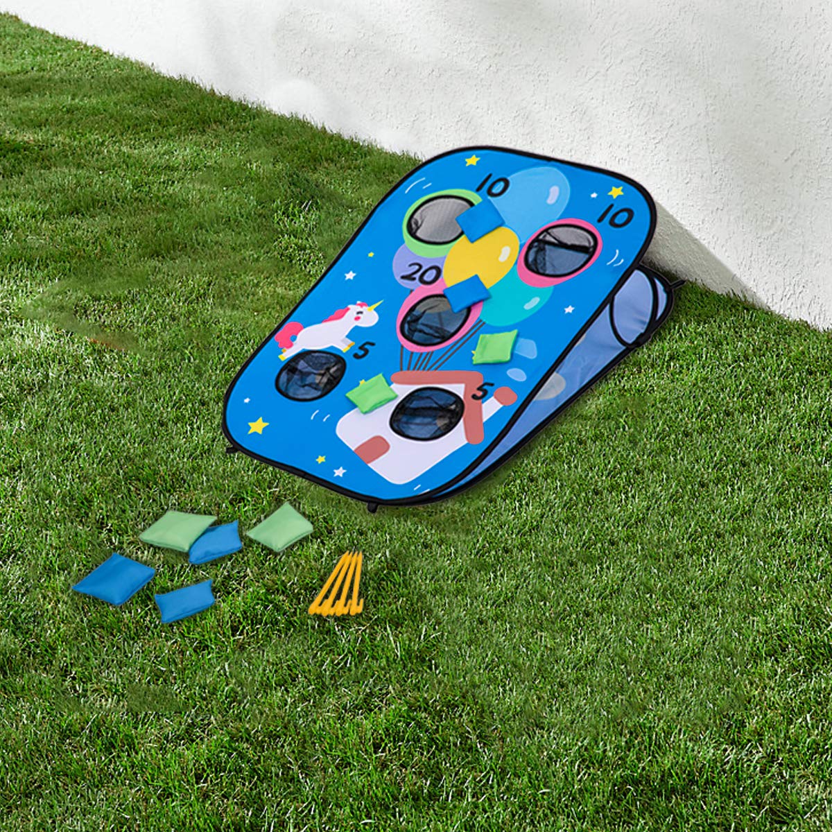 Himal Bean Bag Toss Game Collapsible Cornhole Game Set with 10 Bean Bags,Roman Tic Tac Toe