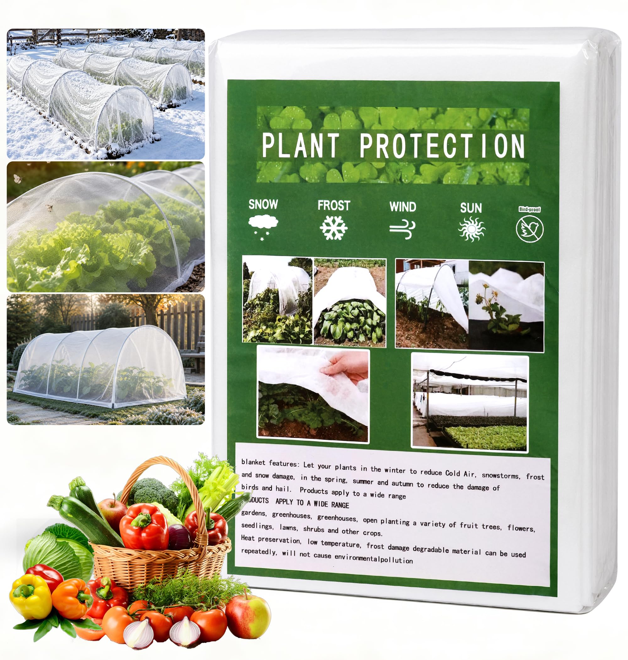 Garden Fleece Frost Protection Plant Cover, 2x10m 35GSM Garden Fleece Cover
