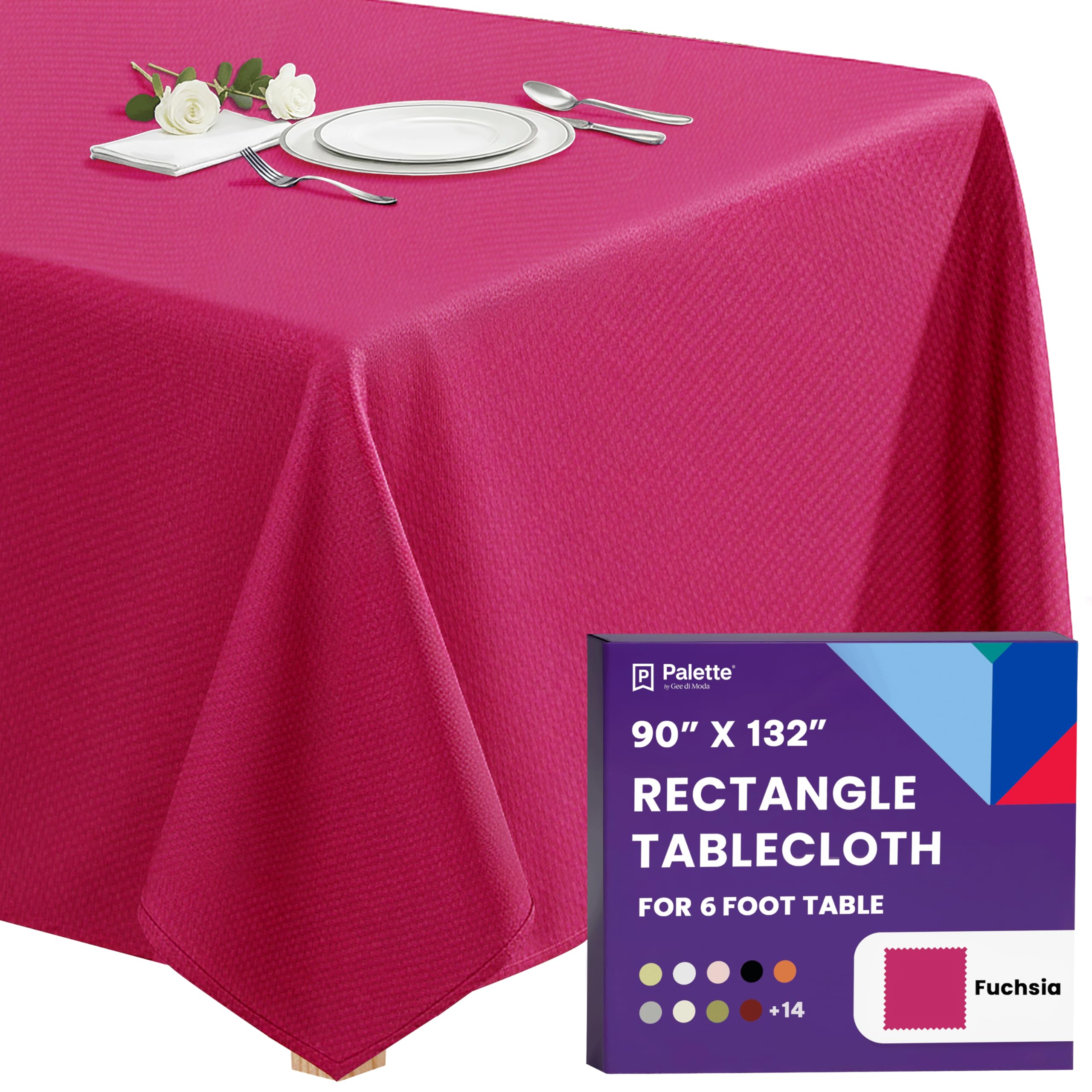Gee Di Moda Rectangle Tablecloth - 90 x 132 Inch Fuchsia Table Cloth for 6 Foot Tables with Floor-Length Drop - Heavy Duty Washable Fabric for Holiday Party, Dinner, Weddings &amp; Baby Shower