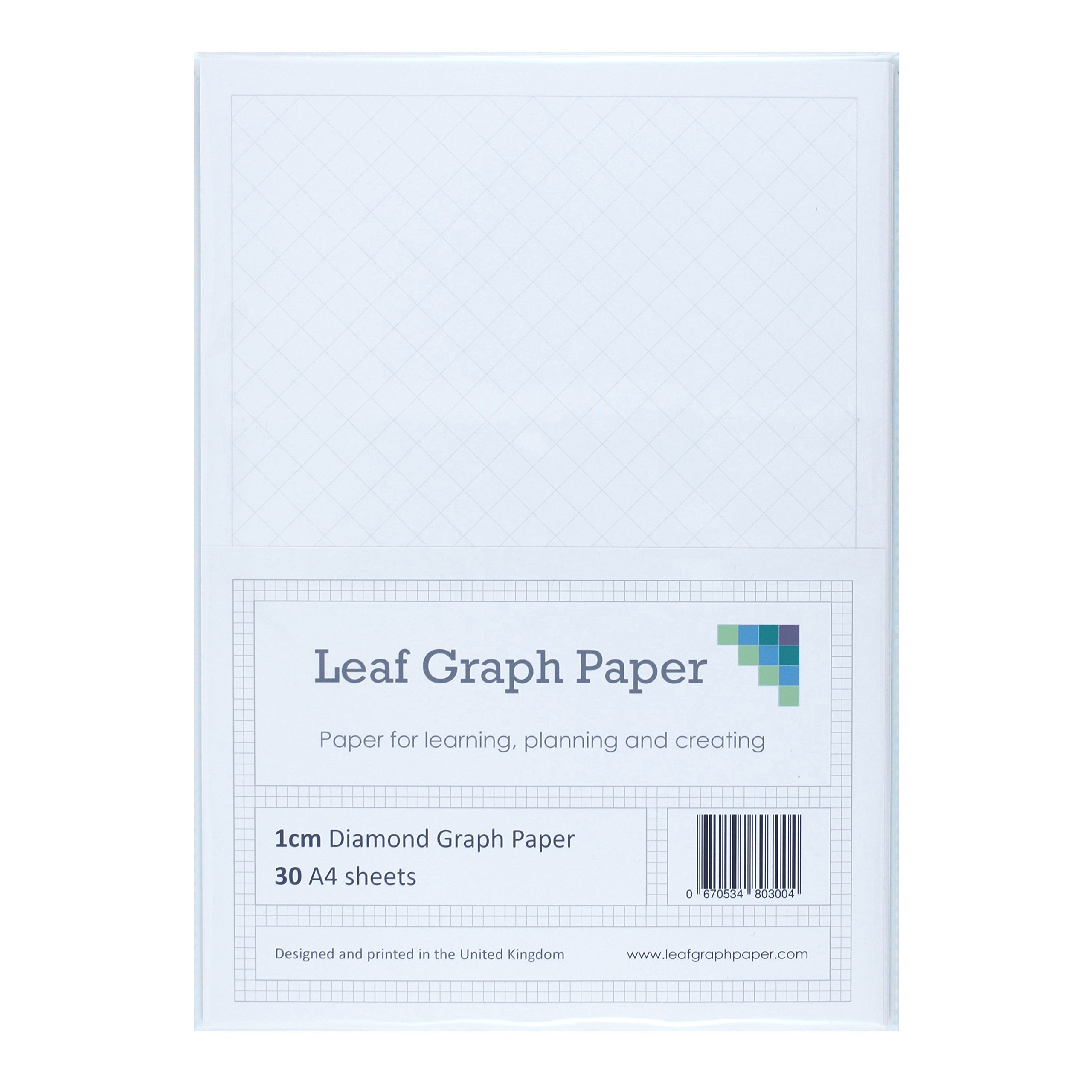 A4 Diamond Graph Paper 10mm 1cm - 30 Loose-Leaf Sheets - Grey Grid Lines