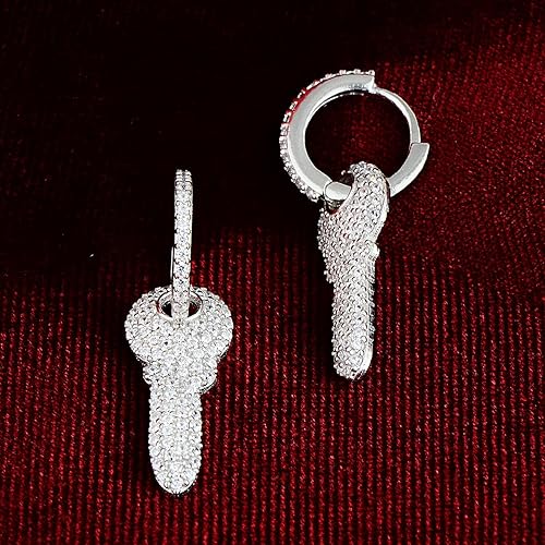 Miniatura 3 de Silver Huggie Key Earrings, Dainty Earrings, Key Charm Earrings, Silver Key Earrings, Small Charm Earrings, 925k Sterling Silver