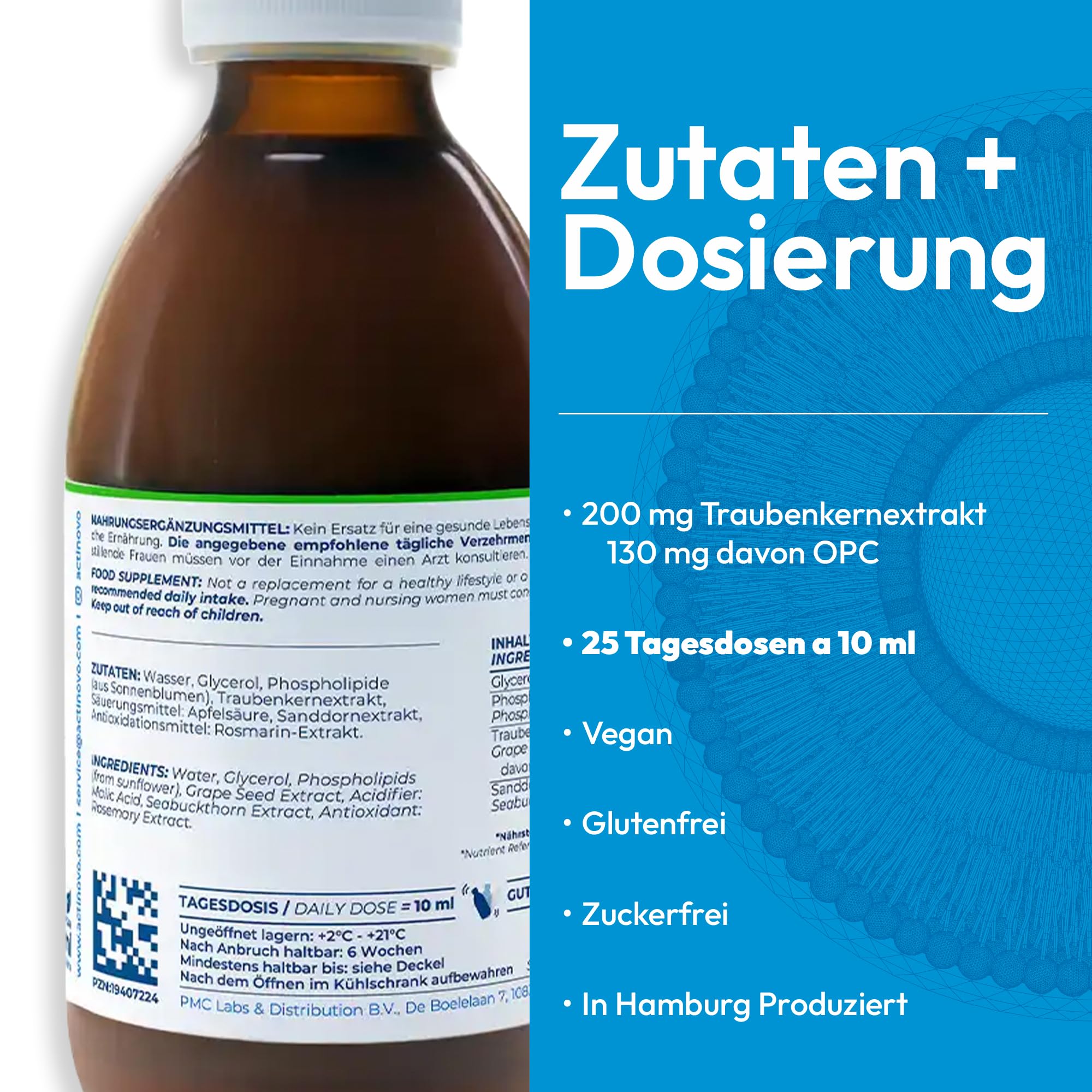 OPC | 25 Tagesdosen à 200 mg | Traubenkernextrakt | Vegan | 250 ml | Hochdosiert & laborgeprüft | Liposomal | Glutenfrei | Made in Germany