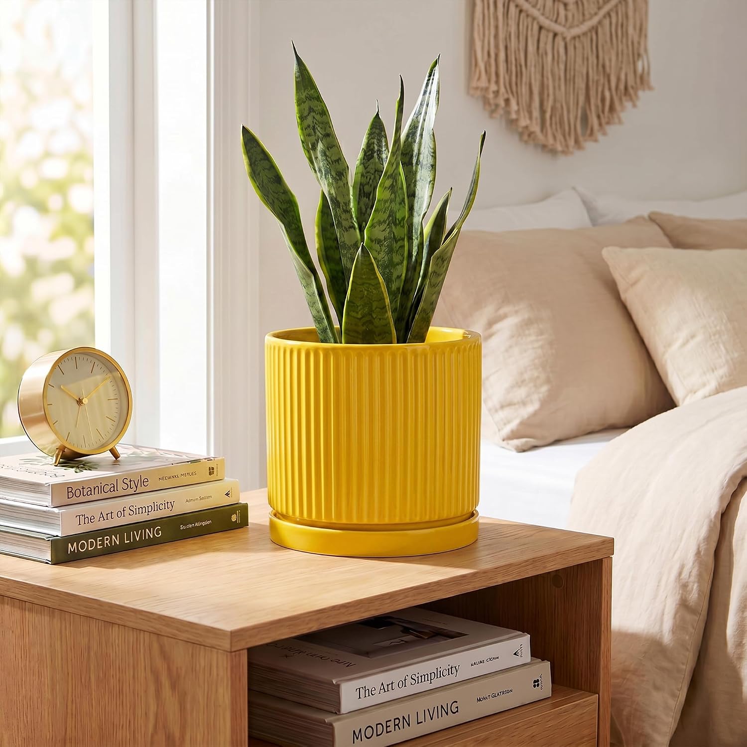 6 Inch Pots for Plants, Ceramic Planters with Saucer, Yellow image 4