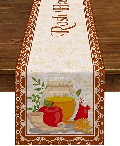 Nepnuser Rosh Hashanah - Camino de mesa de lino Shana Tova, mantel judío de Año Nuevo, decoración de fiesta, suministros para el hogar, cocina,