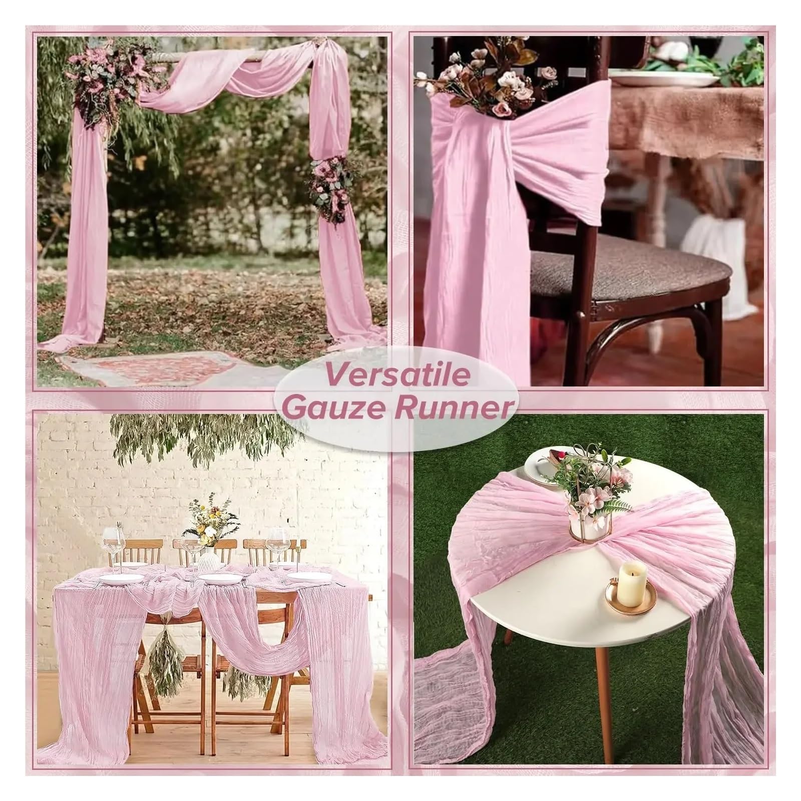 Dekoracyjne szarfy na krzesła, 5/10 szt. jasnoróżowych bieżników z gazy serowej(Pink Purple,90CMX180CM-6PCS)