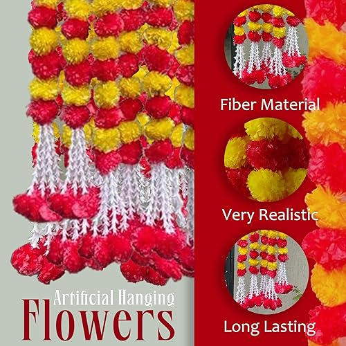 Miniatura 3 de The Art Box Guirnalda de caléndula Diwali, decoraciones de boda, flores artificiales falsas de otoño, guirnalda de guirnaldas de decoración de