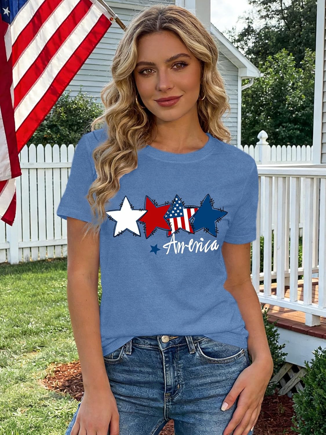 USA Shirt for Women American Flag T-Shirt 4th of July Patriotic Tee EST. 1776 Print Tops - Image 4