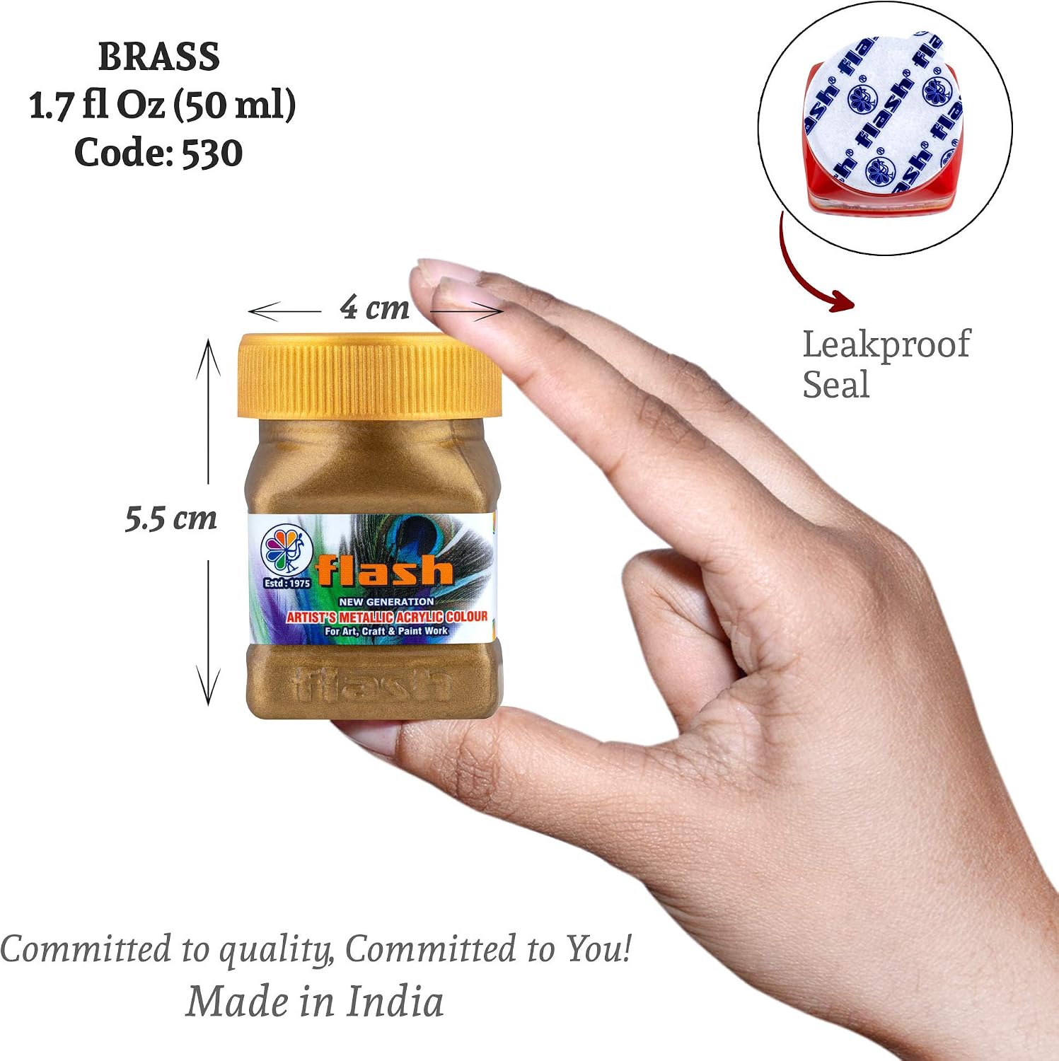 Flash Premium Metallic Acrylic Paint, Brass Code 519, (50ml,1.7 oz), Highly Pigmented & Fade-Resistant, Non-Toxic, Multi-Surface Paint for Artists, Hobby Painters & Kids