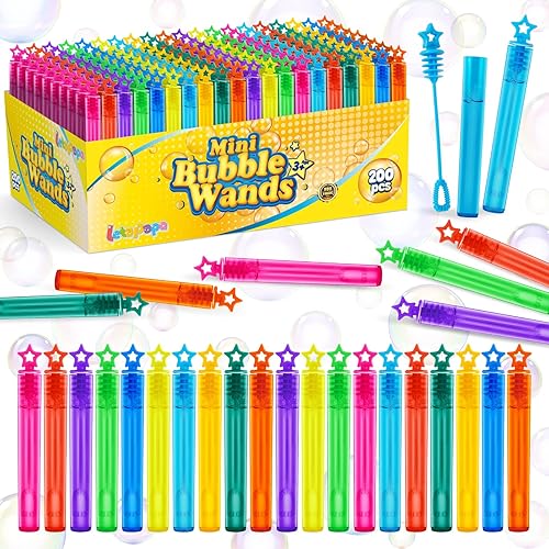 Letapapa Varita de burbujas, 200 mini varitas de burbujas a granel en 10 colores, recuerdos de fiesta de burbujas para niños, juguetes de verano,