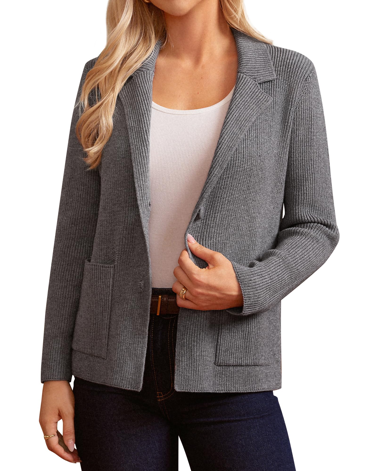 GRACE KARIN Cardigan da donna a maniche lunghe, lavorato a maglia, con risvolto a due bottoni, stile casual, da ufficio