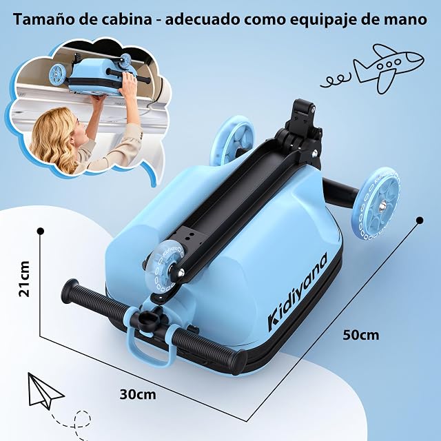 Foto 5 de 7 de Kidiyana Maleta con patinete, maleta infantil con patinete y ruedas LED, manillar ajustable en altura