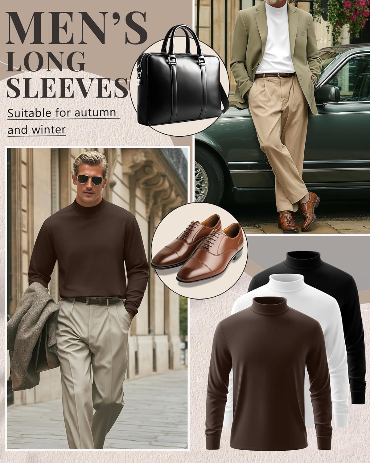 Neer 3 Pack Mens Big and Tall Shirts Long Sleeve Mock Neck Thermal T-Shirt Thick Basic Pullover Tops Casual Sweatshirt - Image 4