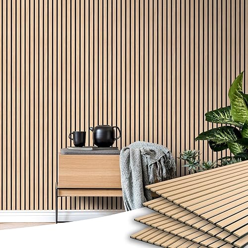 Miniatura 2 de E-HAO Paneles acústicos de listones de madera de 4 piezas para una decoración elegante y reducción de ruido, panel texturizado 3D para techo y
