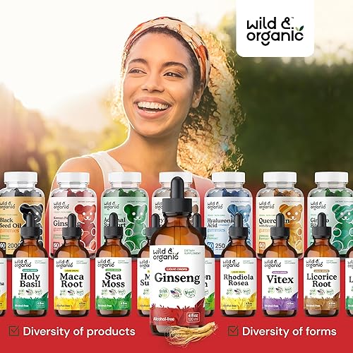 Miniatura 10 de Wild & Organic Extracto líquido coreano de Panax ginseng  Gotas de raíz de ginseng rojo de rápida absorción para el bienestar general  Suplemento de