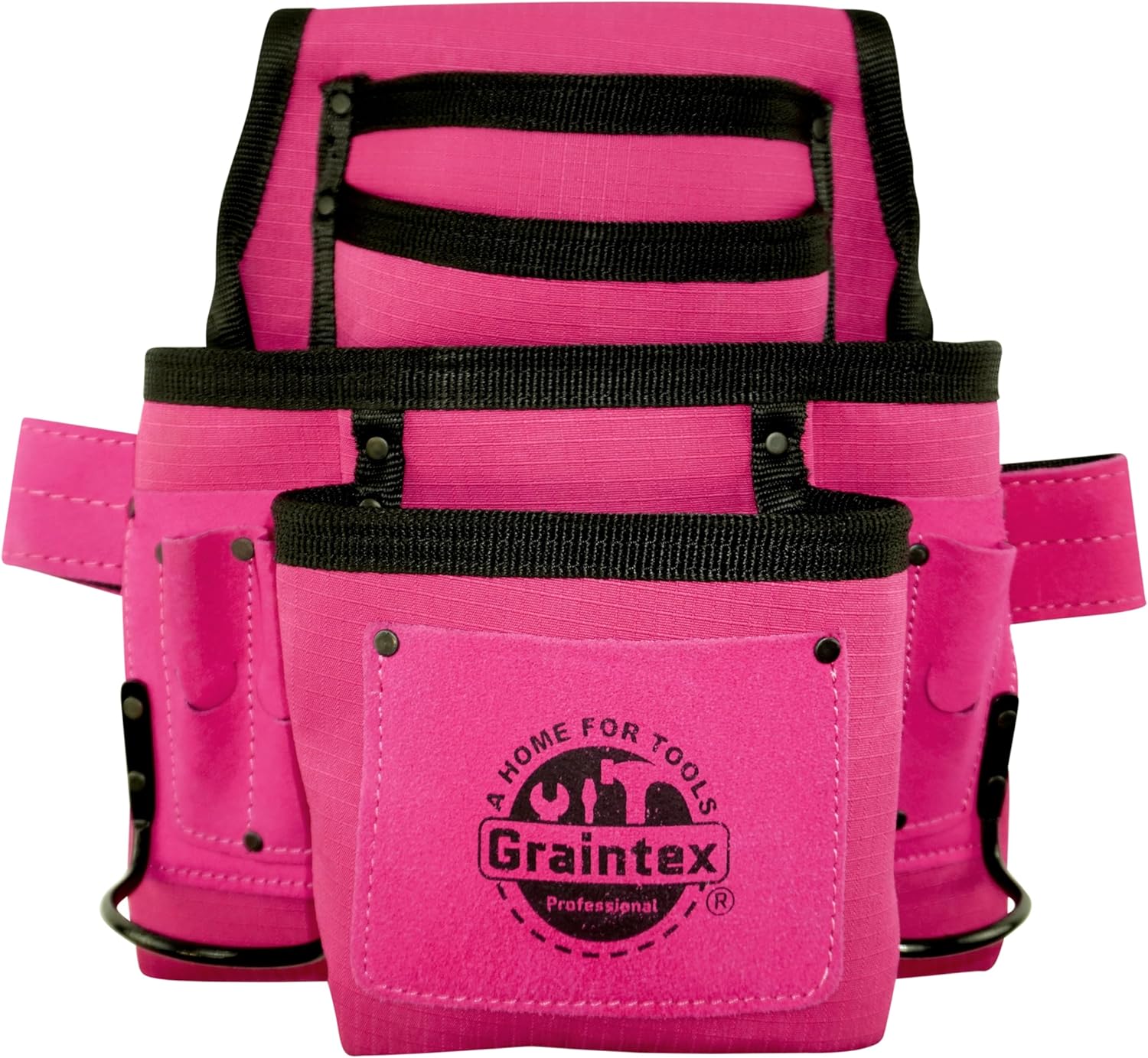 GRAINTEX 10 Pocket Professional Nail & Tool Pouch, Ripstop Canvas Double Layered, Leather Trim, Steel Hammer Holders, for Framers, Constructors, Electricians, Plumbers, Handyman, DIYers