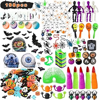 198pcs Halloween Party Toys Assortment for Kids Prizes Box Toy Assortment Classroom Kids Gift Set Trick or Treat Party Favor Halloween Treasure Box ToysGoodie Bag Fillers(Random)