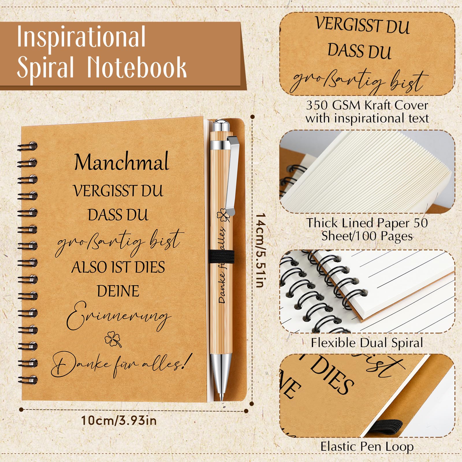 Coffret Cadeau Motivant - Carnet Spirale Floral, Stylo Rose, Porte-clés - Cadeau Encouragement Amis Collègues
