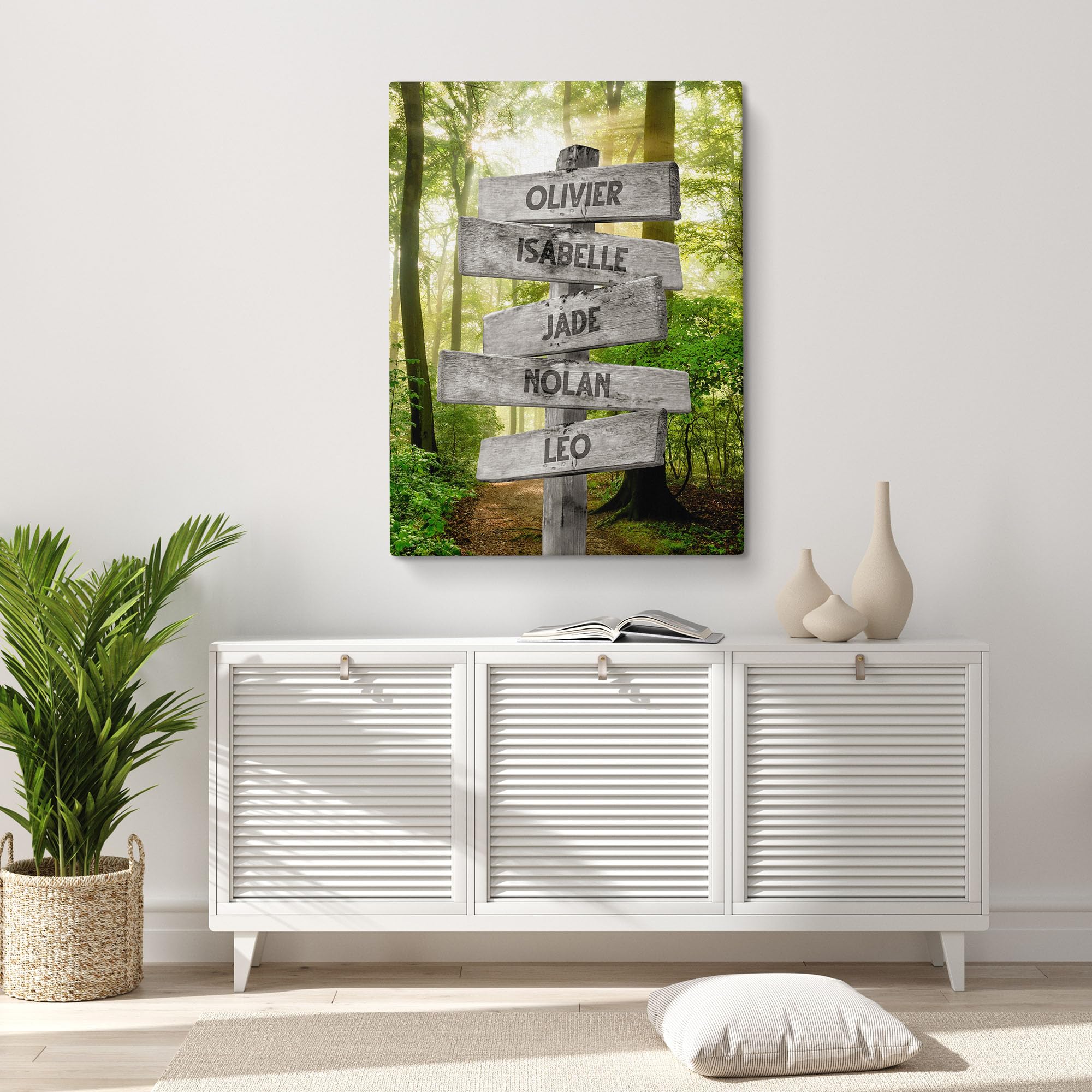 Cuadro Personalizado Familia Bosque Rayo Sol para Decoración de Pared de Salón | Idea de Regalo Personalizado Mujer o Hombre | Marco Personalizado para Cumpleaños | Objeto Personalizado con Nombre