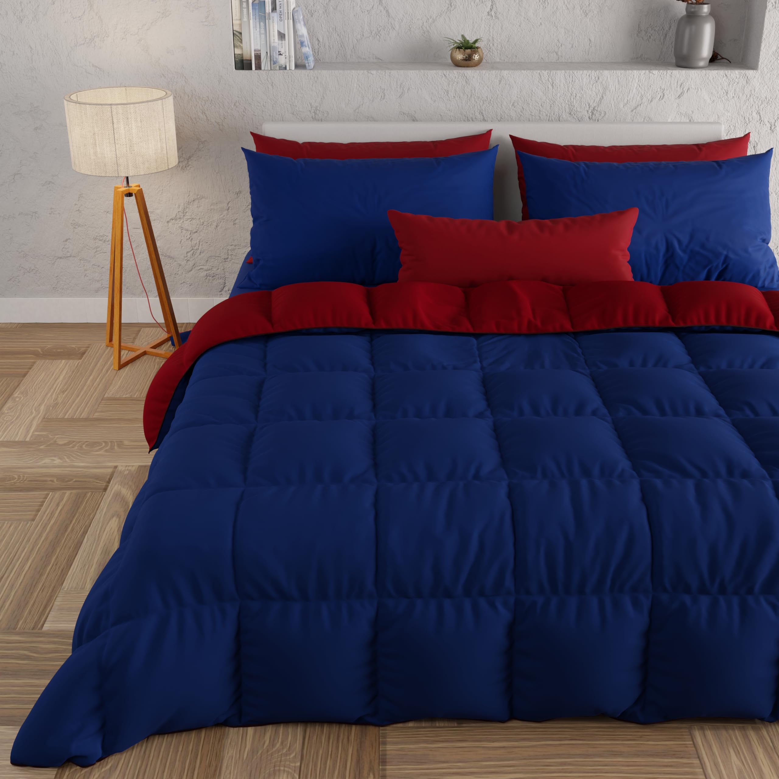 PETTI Artigiani Italiani - Trapunta Matrimoniale Maxi Invernale, Piumone Matrimoniale Maxi, Tinta Unita Double Face Blunotte Bordeaux 100% Made in Italy