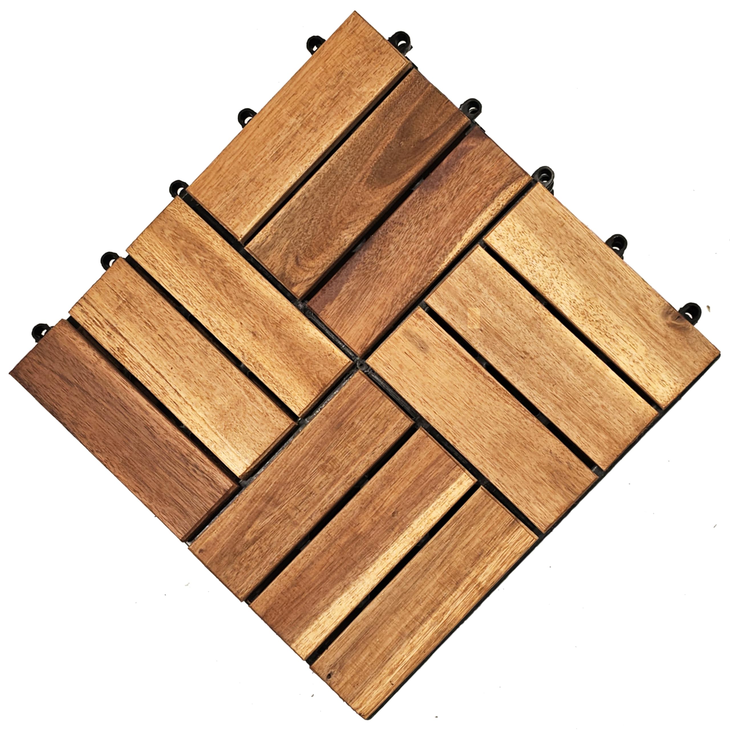 Interlocking Deck Tiles 1 Pack Sample - Snap Together Wood Flooring | 12 x 12 Acacia Hardwood Outdoor Flooring for Patio | Click Floor Decking Tile, Waterproof Balcony Flooring Wooden Parquet Flooring