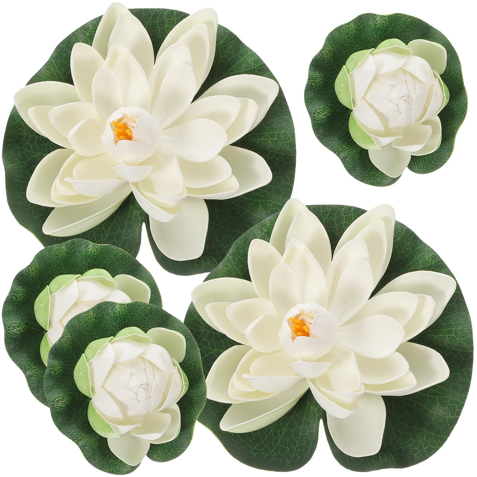CLISPEED Artificial White Lotus Flower: 5 Pcs Pond Plants for Small Pond Outdoors Floating Flowers for Water Lily Pads Ornament for Garden Patio Pool Aquarium Decoration