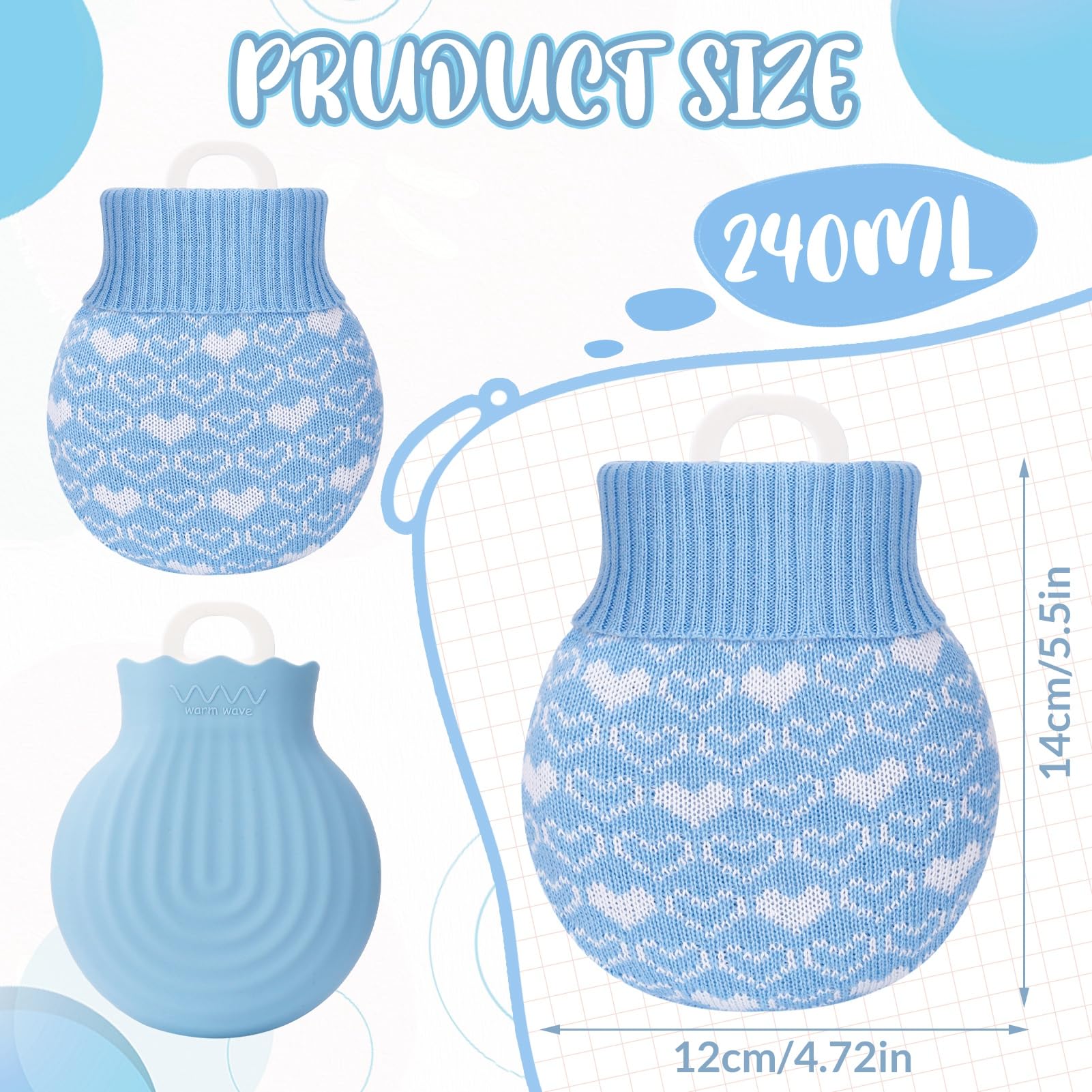 Botella de agua caliente 240 ml silicona con funda extraíble para alivio del dolor
