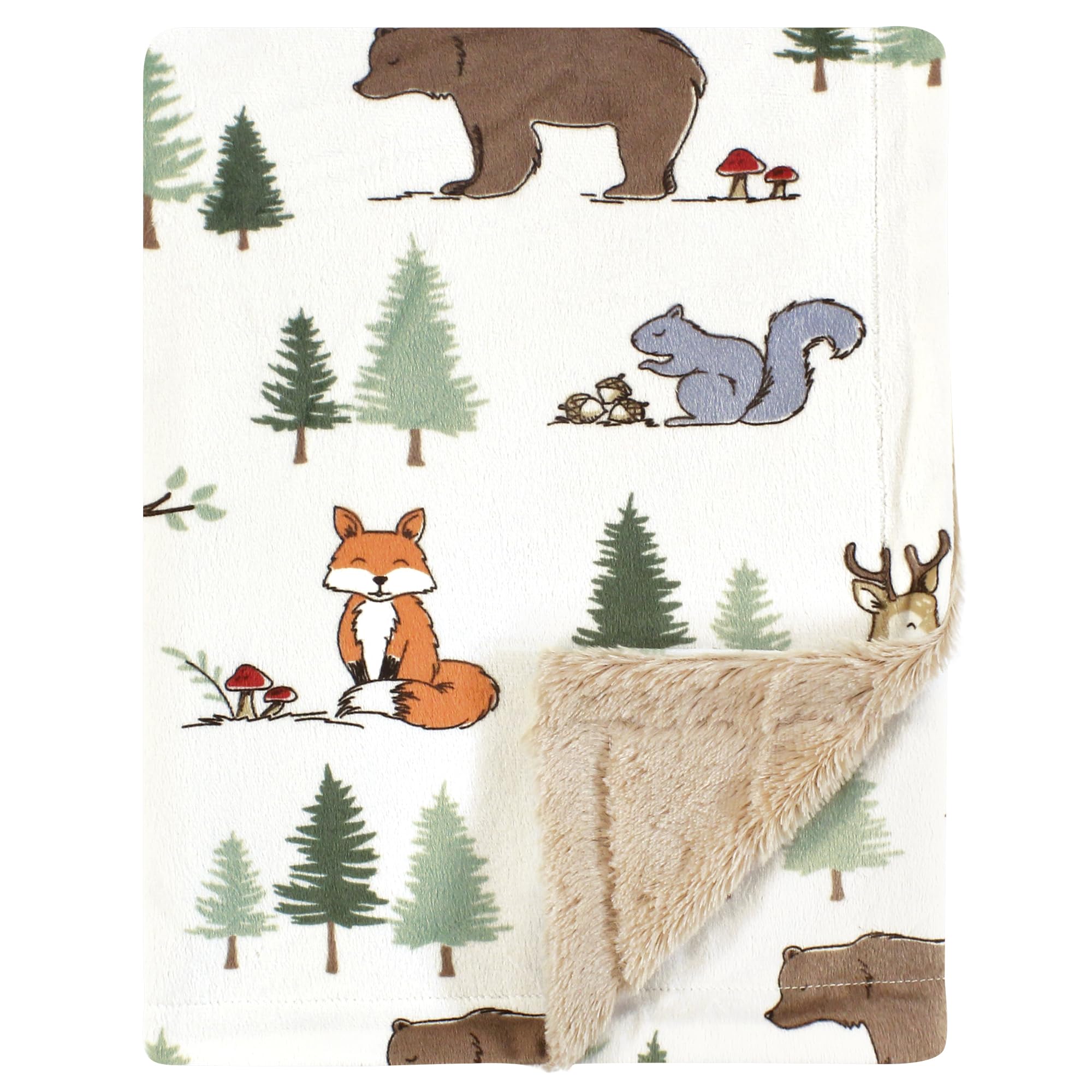 Hudson Baby Infant Boys Plush Blanket with Furry Binding and Back, Forest Animals, One Size-image-10