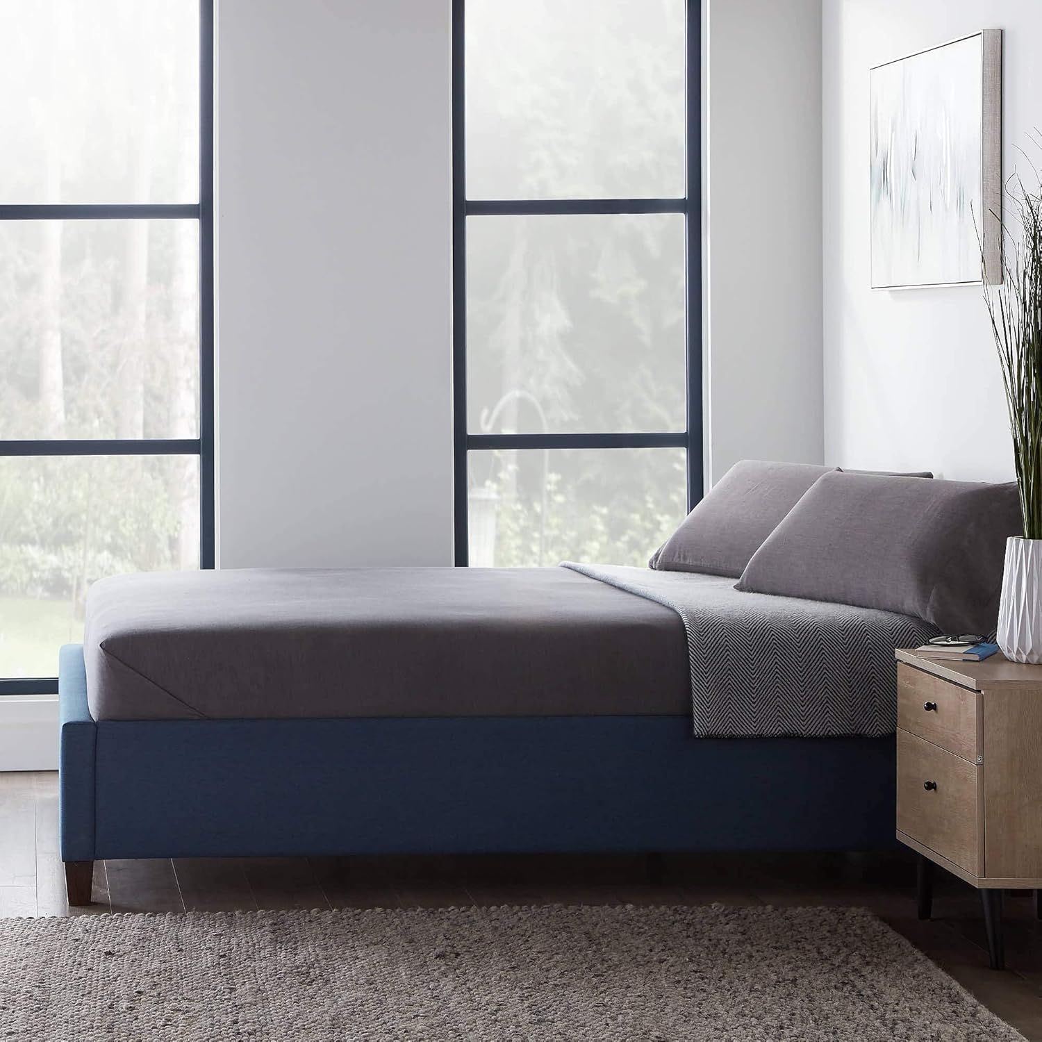 Lucid Upholstered Platform Bed with Slats – Wood Construction – Linen Inspired Fabric – No Box Spring Required – Compatible with Adjustable Bases, Model: LUCKCOUPPL