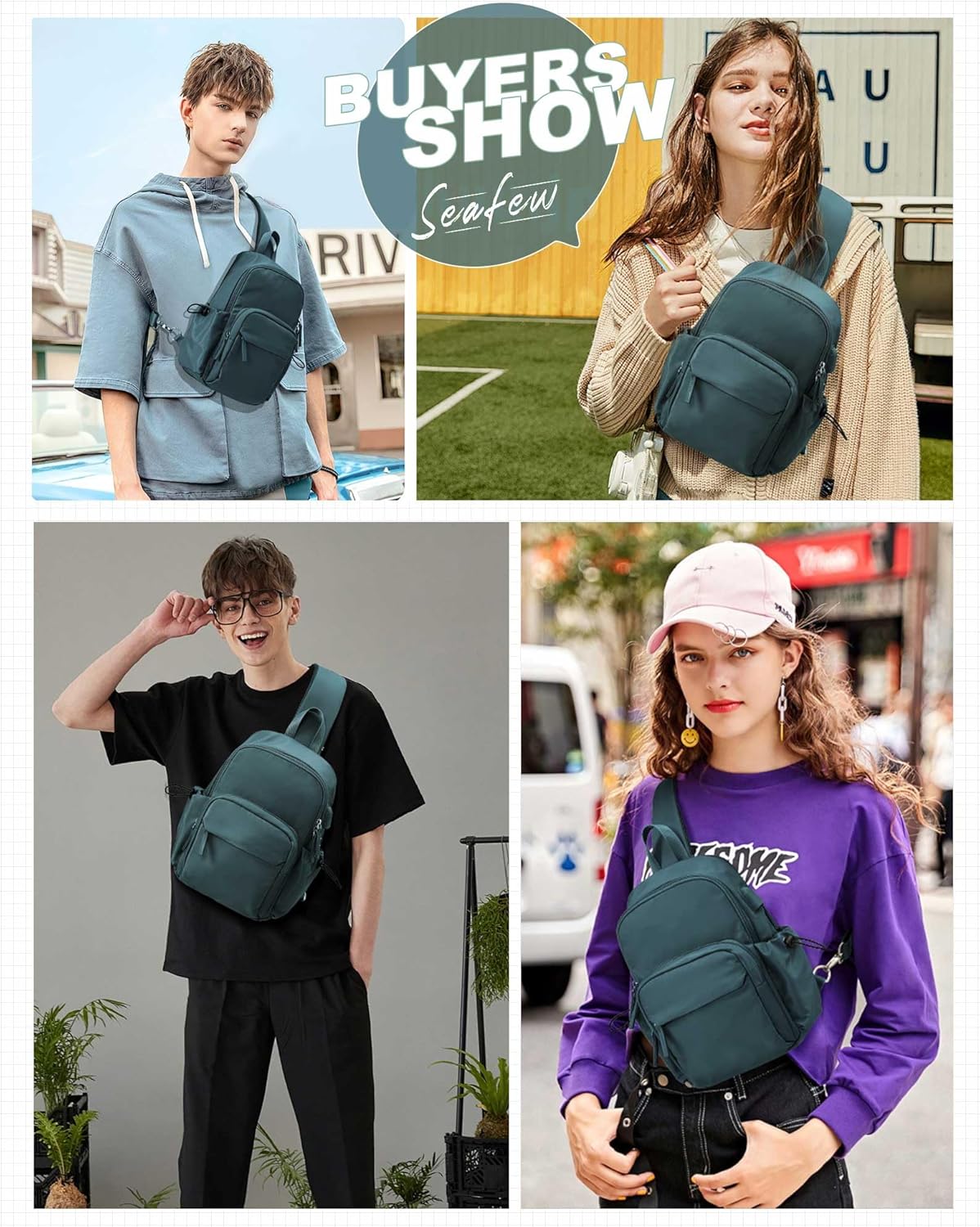 SEAFEW Sling Crossbody Bag for Men Women, Tactical Backpack Shoulder Daypack Mini Anti-Theft Motorcycle Chest Bags, Small One Strap Backpack for Casual Travel Hiking Outdoor Sports Blue - Image 2