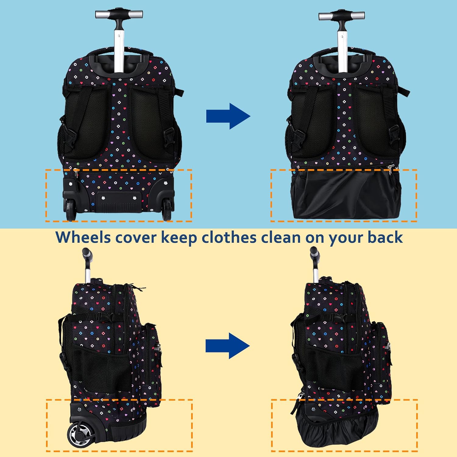 seastig Rolling Backpack 18in Wheeled Backpack with lunch bag and Pencil Case Set Roller Backpack Laptop Backpack Adults Kids
