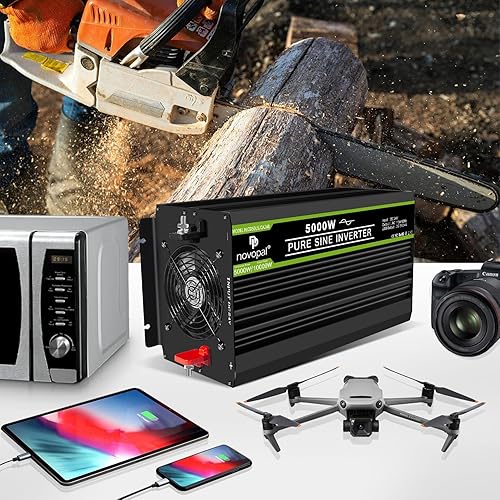 Miniatura 50 de Novopal Inversor de corriente de onda sinusoidal pura de 1000 W, convertidor de corriente de 12 V CC a 110 V/120 V CA, 4 salidas de CA, inversor