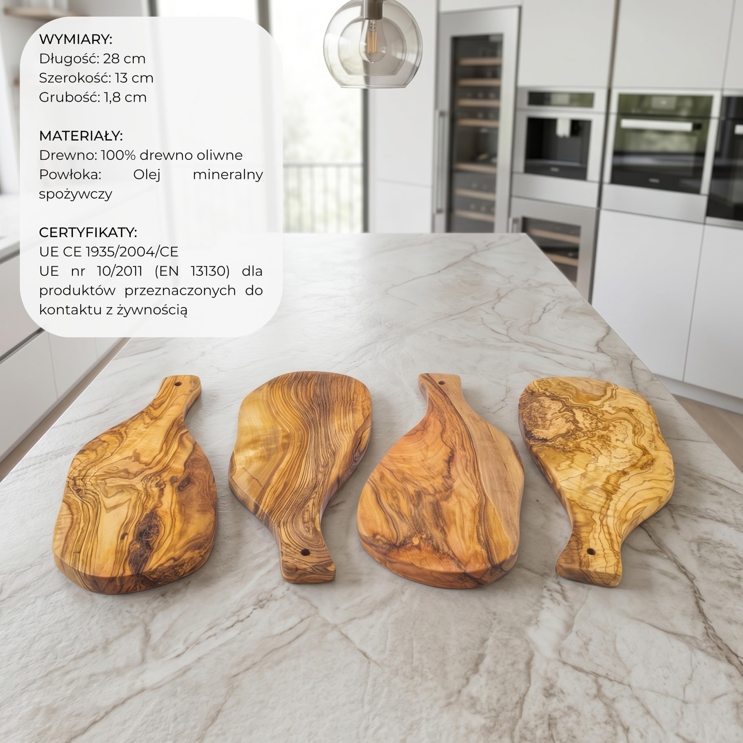 Erreke Deska z Naturalnego Drewna Oliwnego, Zestaw 4, 28 x 13 cm, Trwały | Zestaw 4 Małych Desek. Drewniana Deska Kuchnia. Serwowanie Sera Wędlin Tapas. Styl Śródziemnomorski. Deska do Serwowania