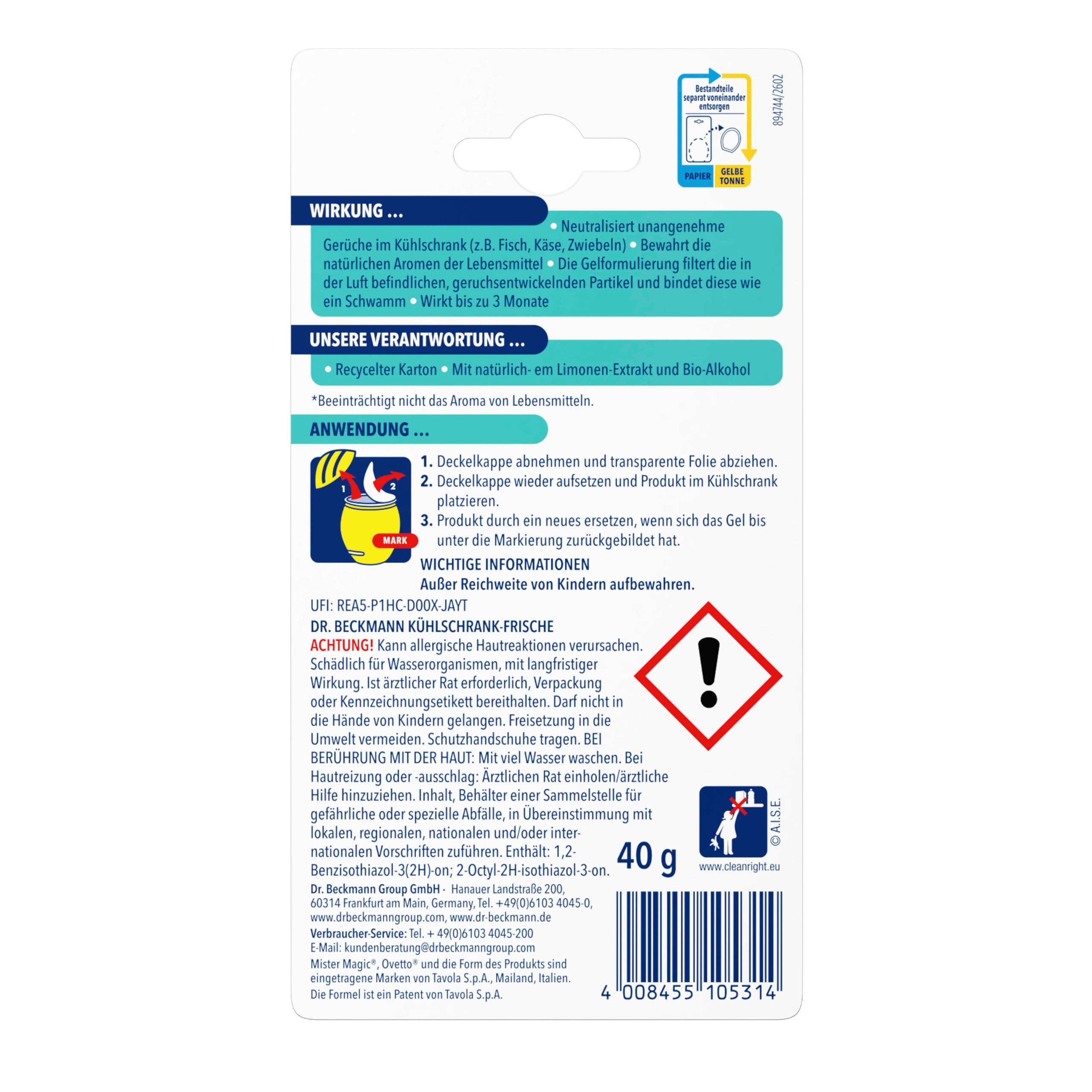 Dr. Beckmann Kühlschrank Frische | Kühlschrank -Deo | Geruchsneutral | 40 g – Ansicht 2