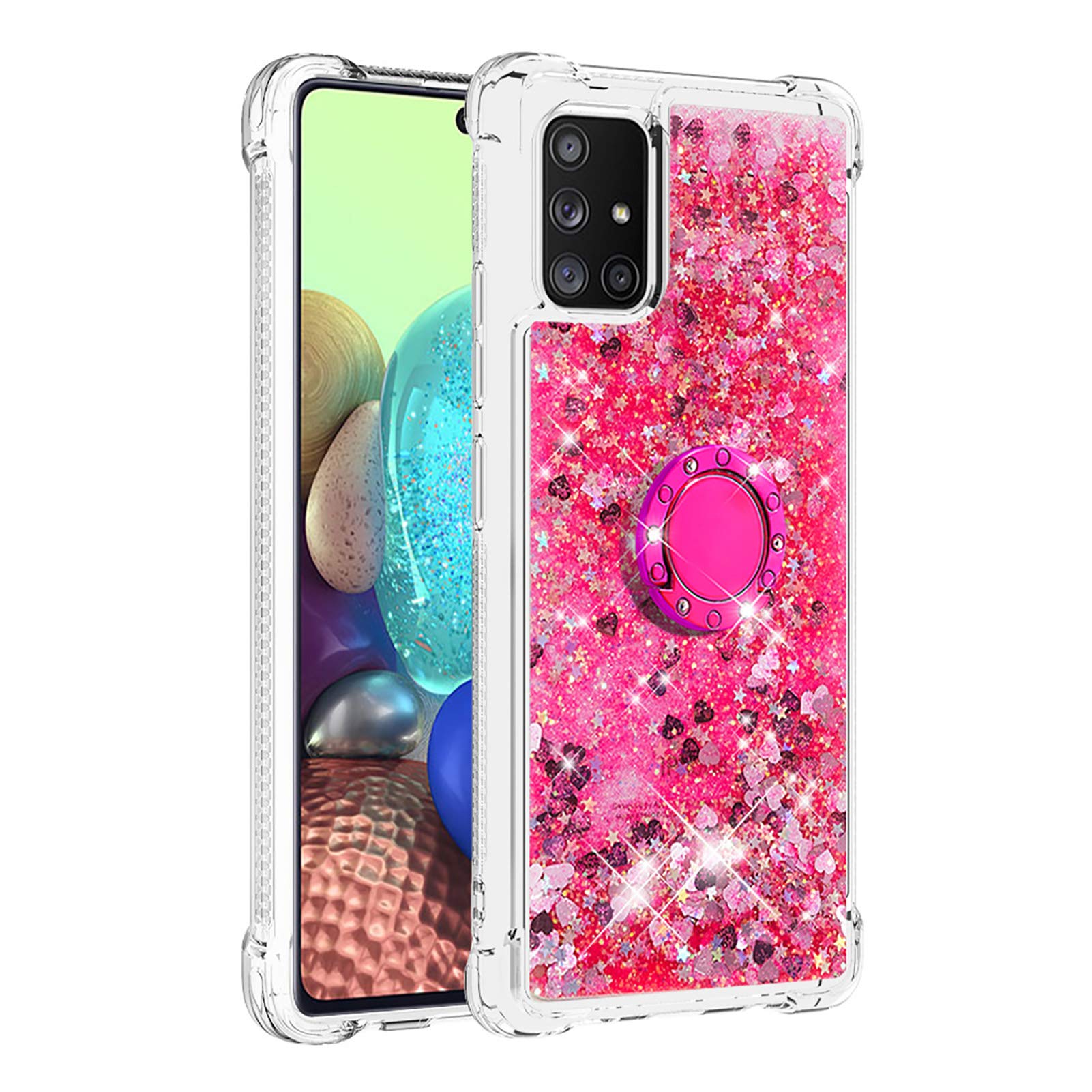 Transparent Liquid Case for Galaxy A71 5G with Ring Holder, Silicone Phone Case Glitter Floating Liquid Cover Slim Bumper Case Sparkly Back Case Resistant Hard Compatible with Samsung Galaxy A71 5G