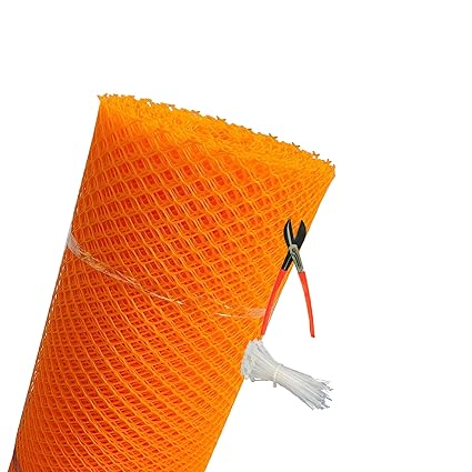 MESH Masters UV Stabilized Garden Fencing Net_Tree Guard Net_Anti Bird Net_PVC Virgin HDPE_3.3 Feet Height X 15 Feet Length_ Orange Color_800 GSM with 1 Cutter and 100 PVC Tags MMFI25