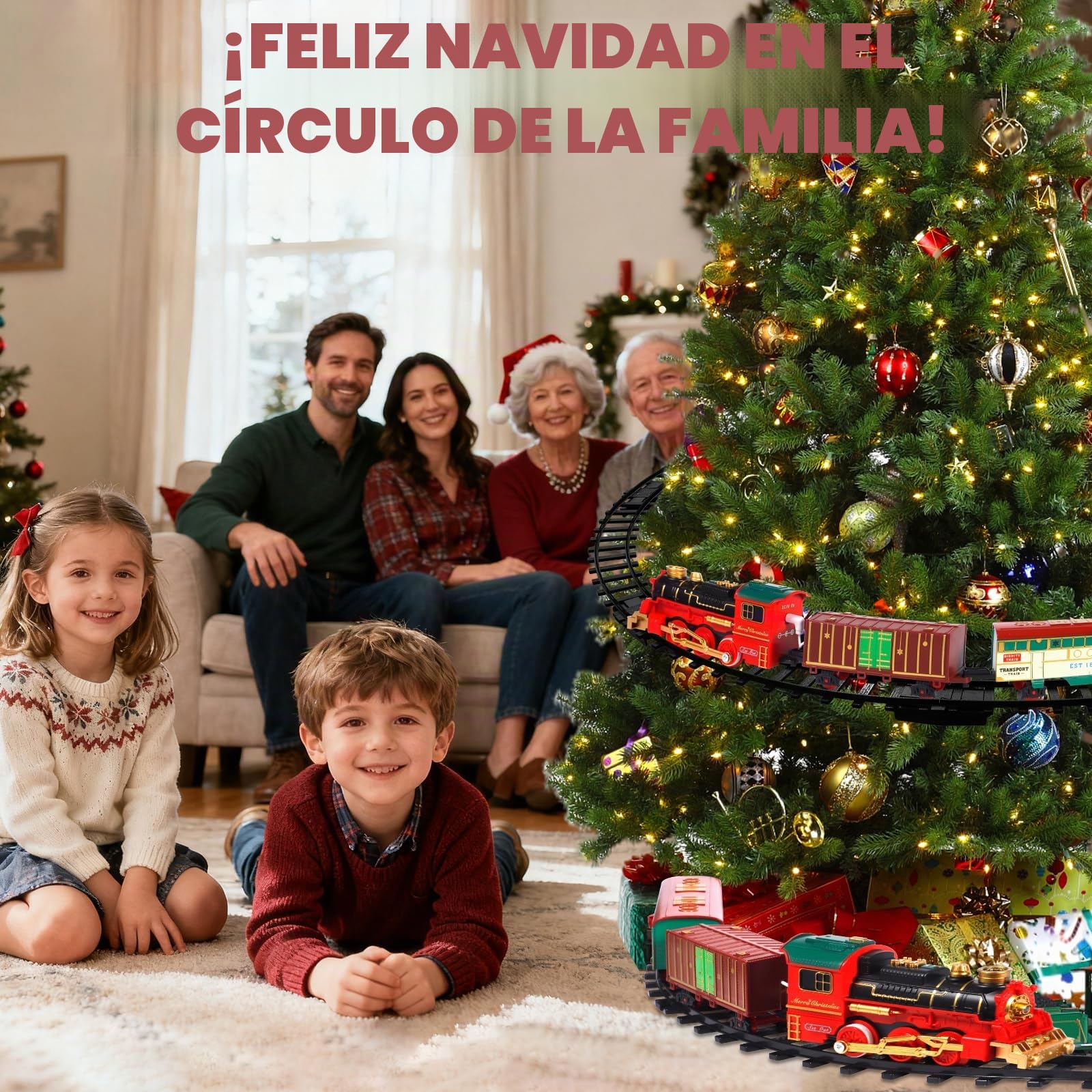 Tren Juguete para Niños, Tren de Navidad Eléctrico de Vapor con Spray, Luces y Sonido, Decorar Árbol de Navidad, Regalos para Niños y Niñas Mayores de 3 4 5 6 7 8 Años
