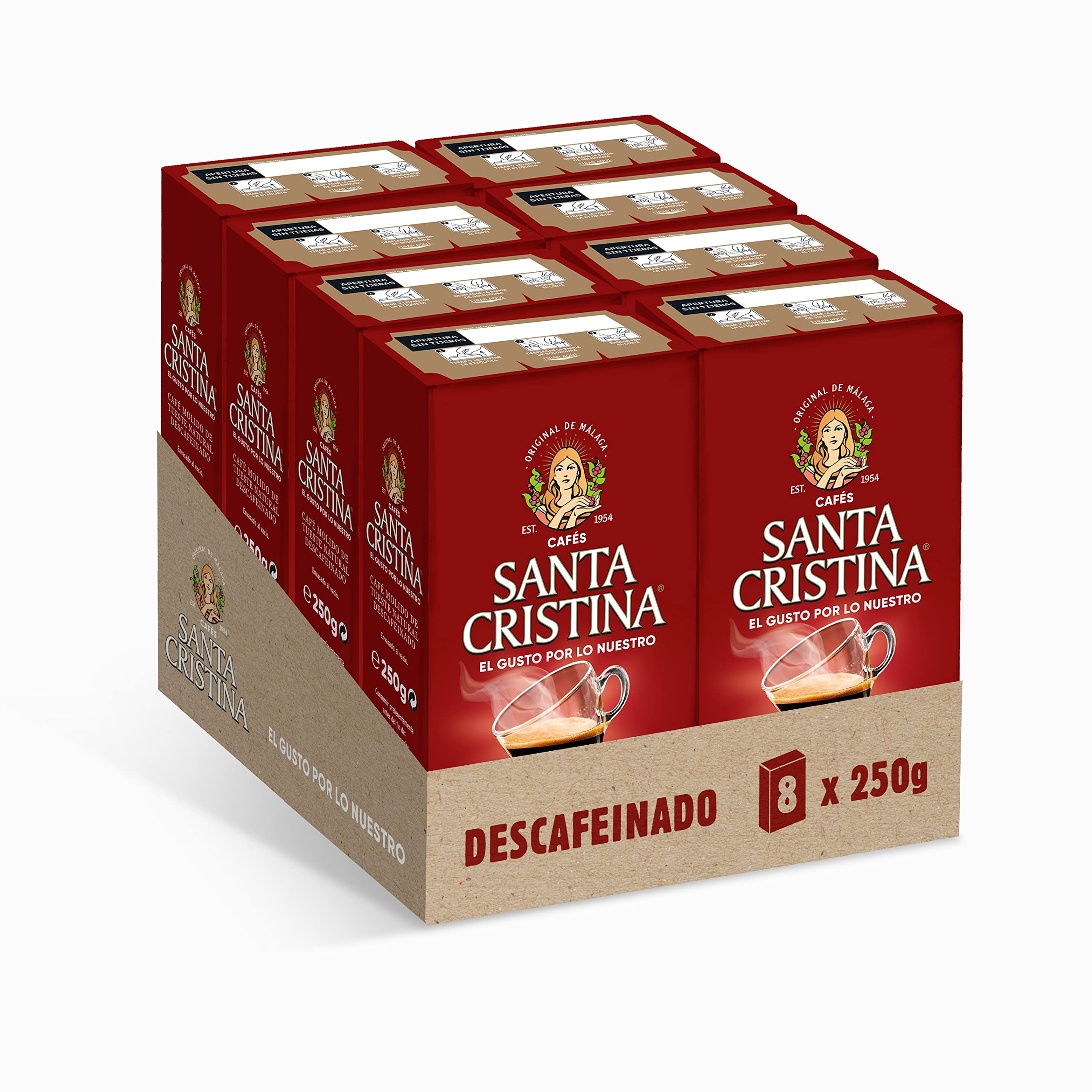 SANTA CRISTINA Café Molido Descafeinado 250 g - 8 paquetes