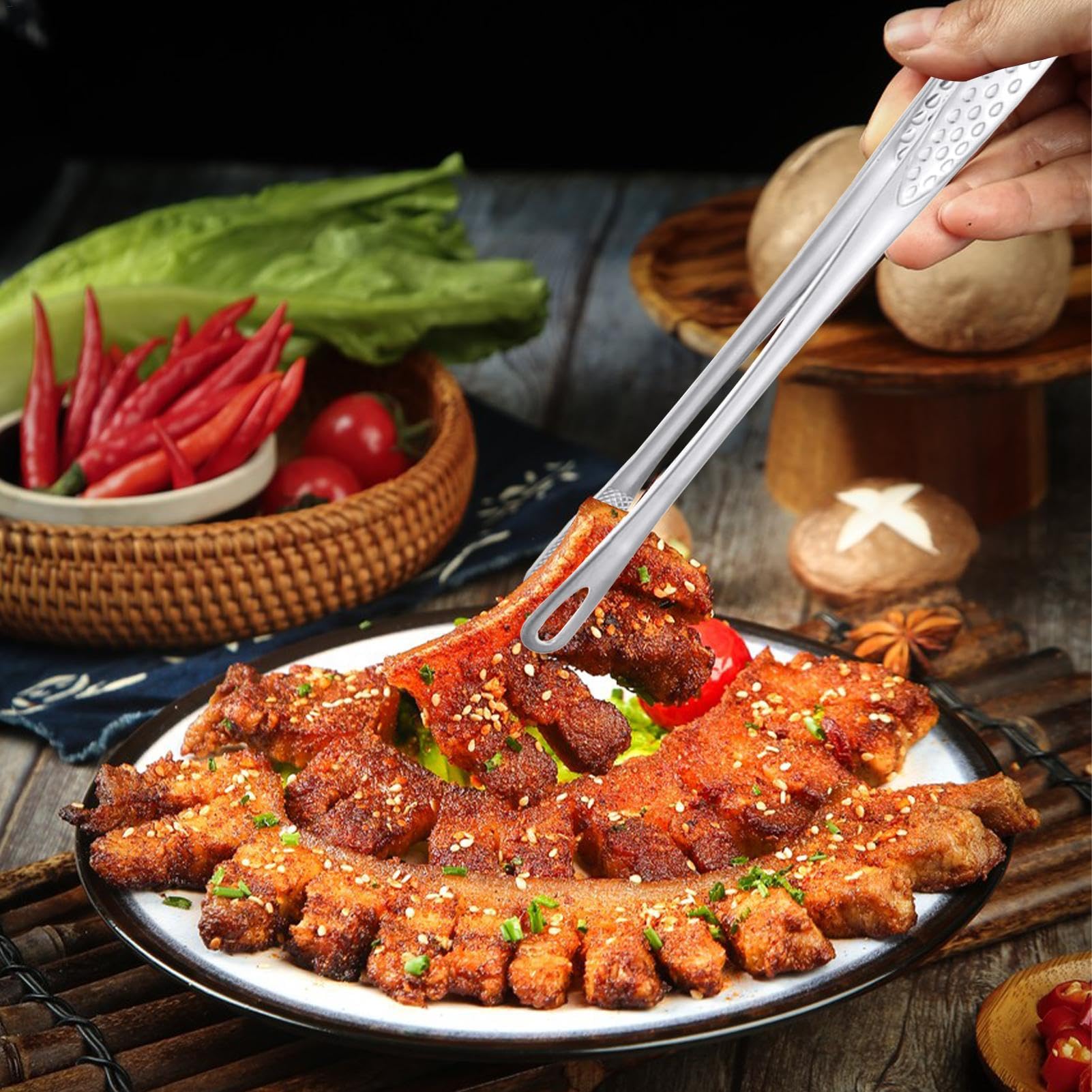 Szczypce do grilla, klipsy do grilla ze stali nierdzewnej kuchenne domowe klipsy do grilla kiełbasa hot dog szczypce do steków z antypoślizgowym uchwytem 24/28 cm wielofunkcyjne szczypce do pieczenia