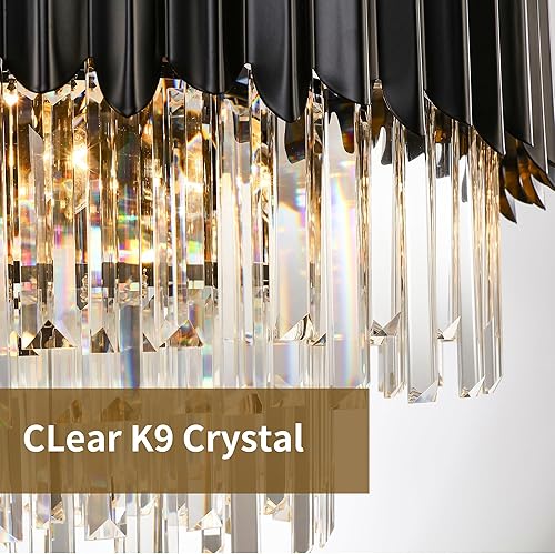 Miniatura 4 de WABON Candelabro de cristal moderno negro, lámpara redonda contemporánea de 22.8 pulgadas, lámpara colgante de cristal de 8 luces para sala de