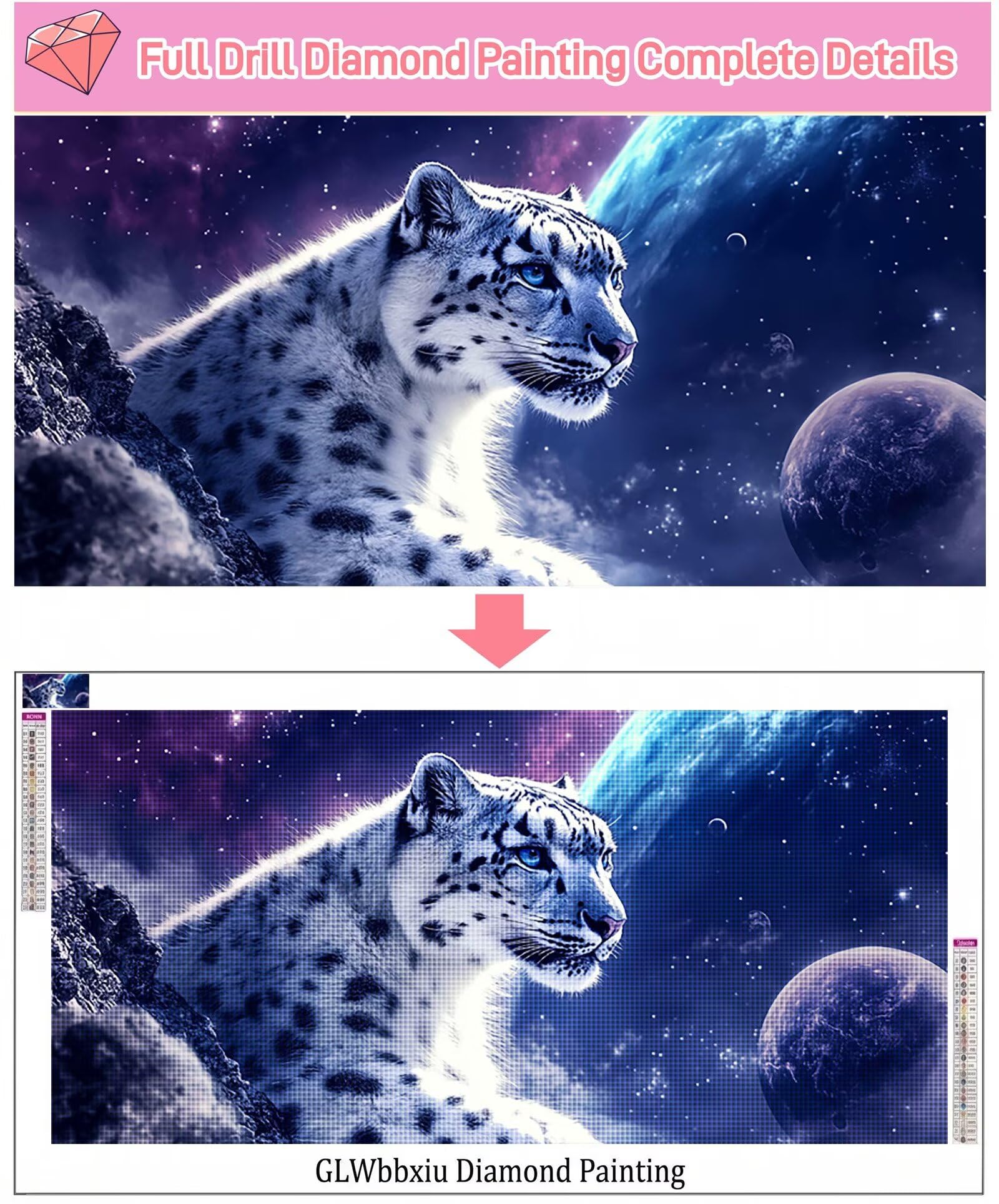 Diamond Painting Planet, Leopard Diamond Painting Erwachsene, Vollbohrer Diamanten Paint by Numbers, Kreatives für Erwachsene Mosaik Bastelset für Home Wand Deko, Geschenke für Frauen 60x120cm,Cod-950