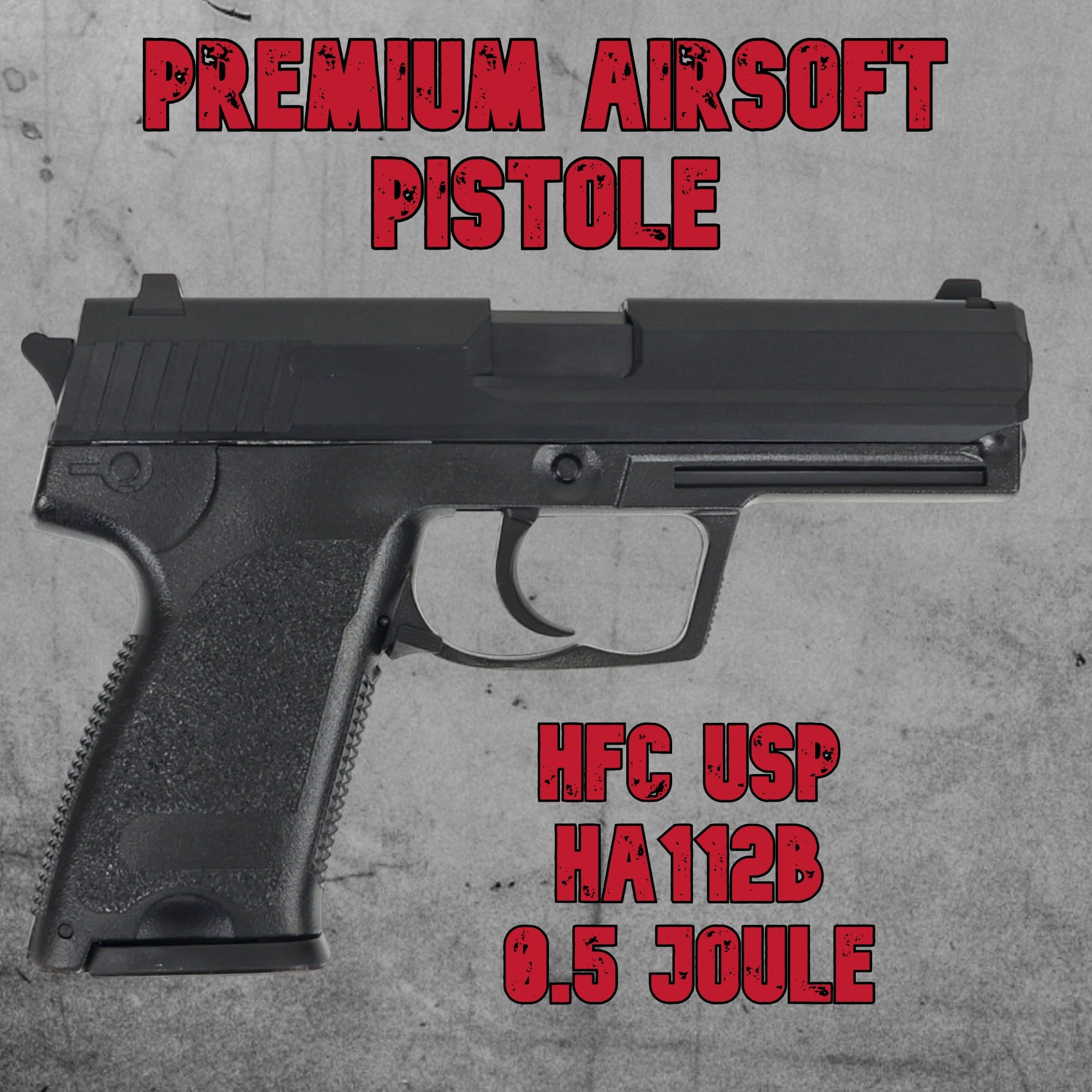 Set Airsoft Pistole HFC USP HA112B - Federdruck Softair Waffe 0,5 Joule 6mm inkl. 500 Premium Bio BB's 0,20g - Spring Powered Air Soft Gun mit 15 Schuss Magazin